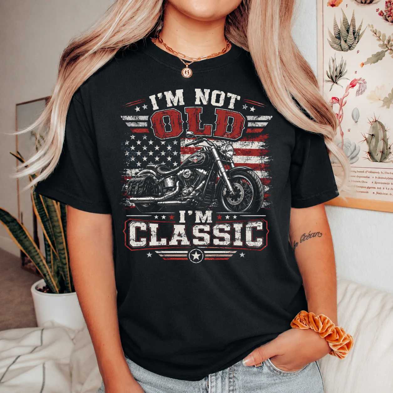 I'm Not Old I'm Classic Motorcycle T-Shirt for Men Funny Biker Patriotic Graphic Tee