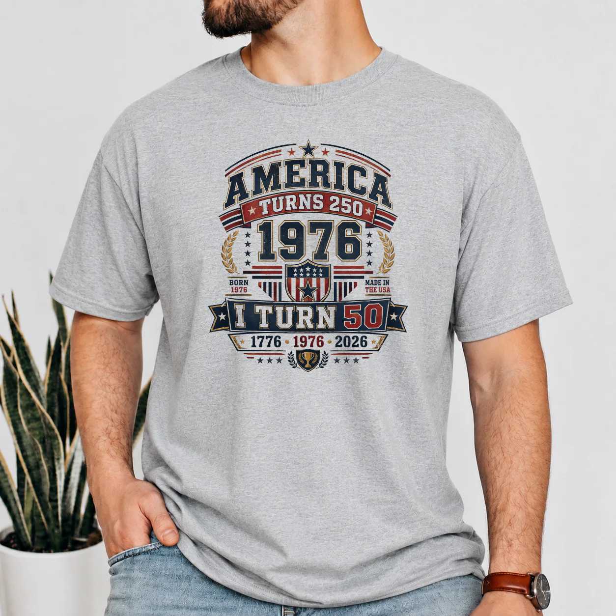 Classic Varsity America Turns 250 I Turn 50 Birthday T-Shirt for Adults Born in 1976 USA Heritage Tee