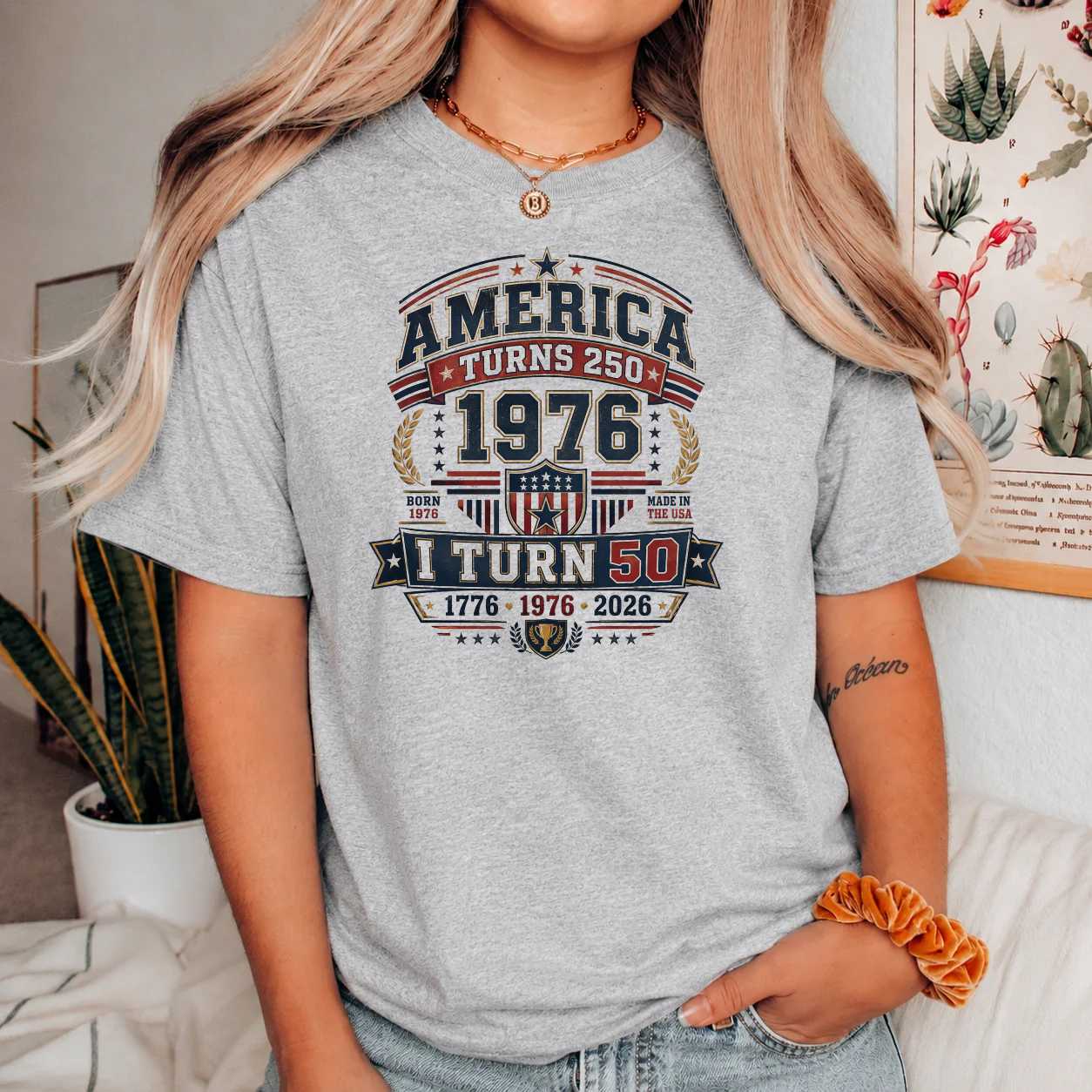 Classic Varsity America Turns 250 I Turn 50 Birthday T-Shirt for Adults Born in 1976 USA Heritage Tee