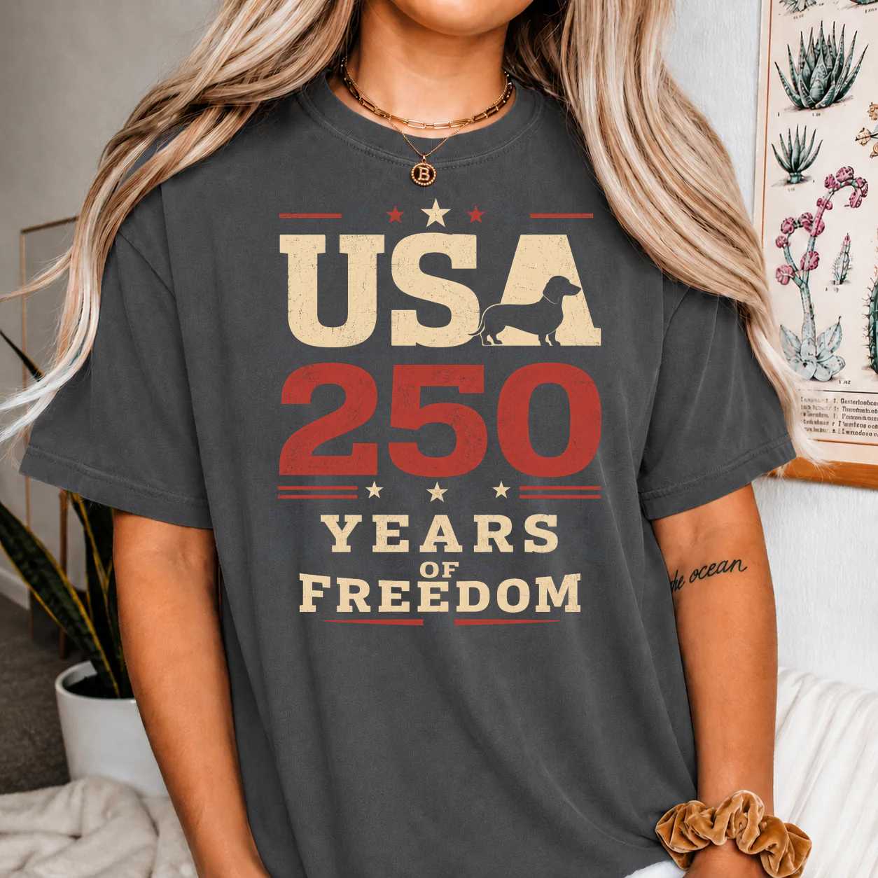 Dachshund USA 250 Shirt Minimal Patriotic Typography T-Shirt America Freedom Dog Lover Graphic Tee