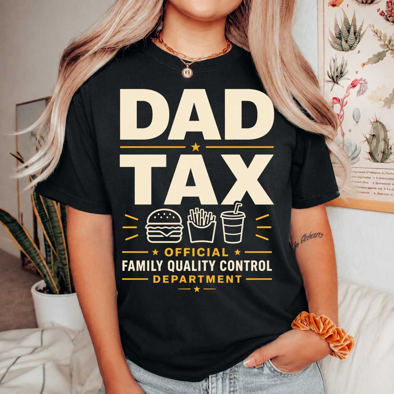 Dad Tax Quality Control Graphic T-Shirt Funny Dad Humor Food Lover Gift Tee