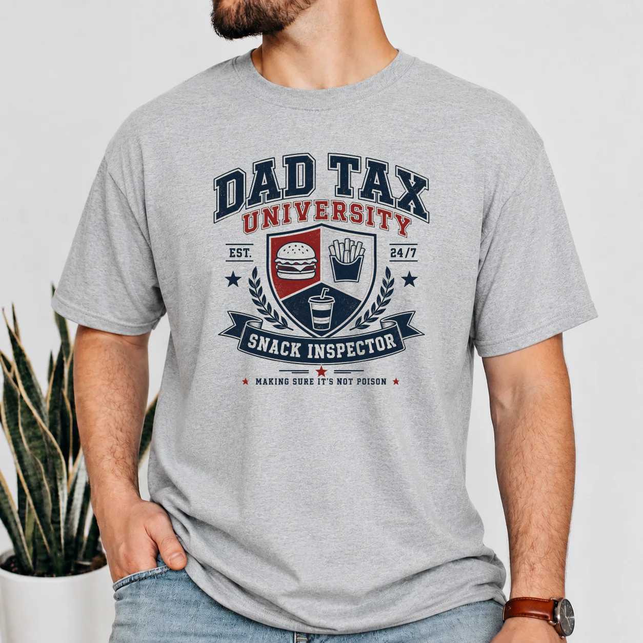 Dad Tax Varsity Graphic T-Shirt Funny Snack Inspector Father's Day Gift Tee
