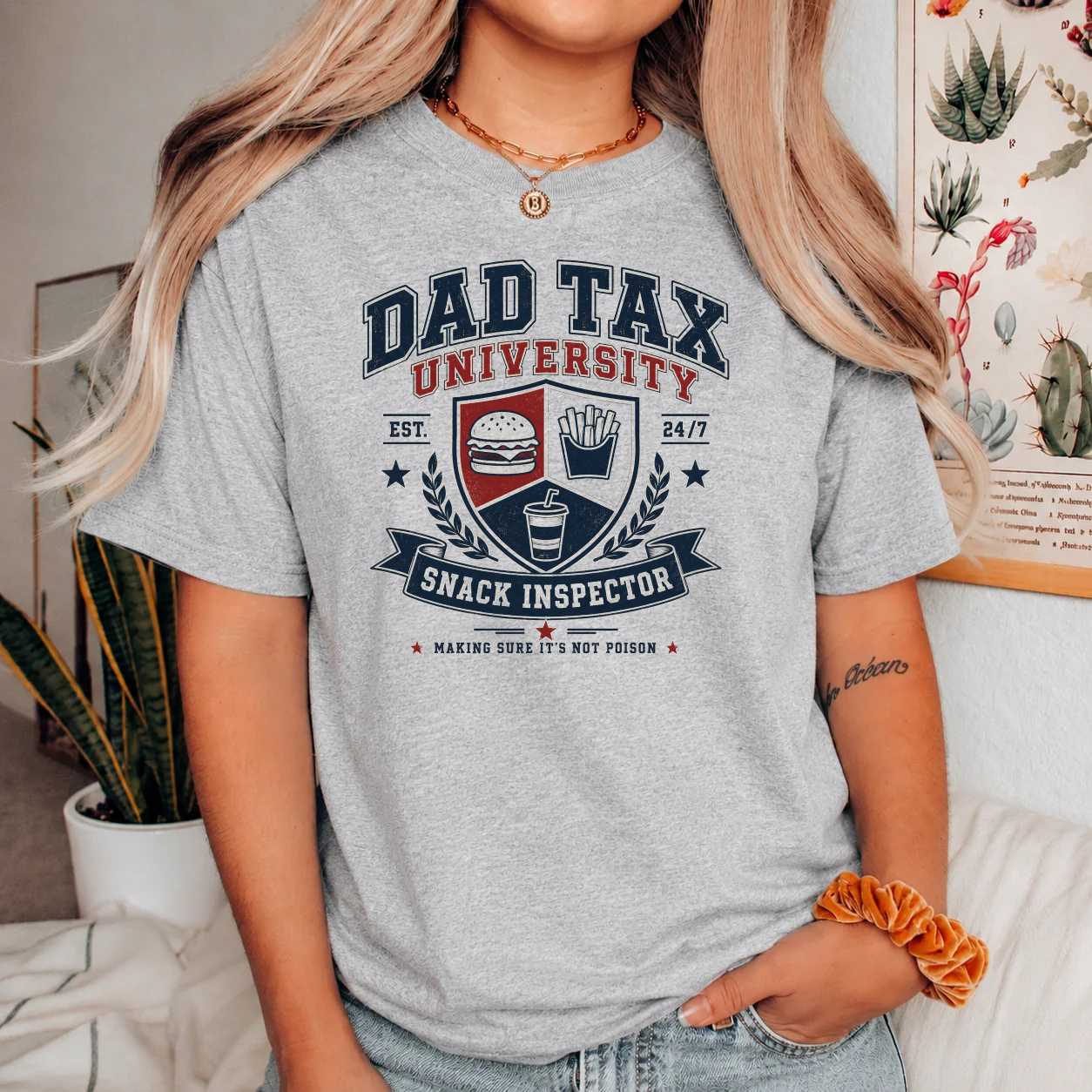 Dad Tax Varsity Graphic T-Shirt Funny Snack Inspector Father's Day Gift Tee