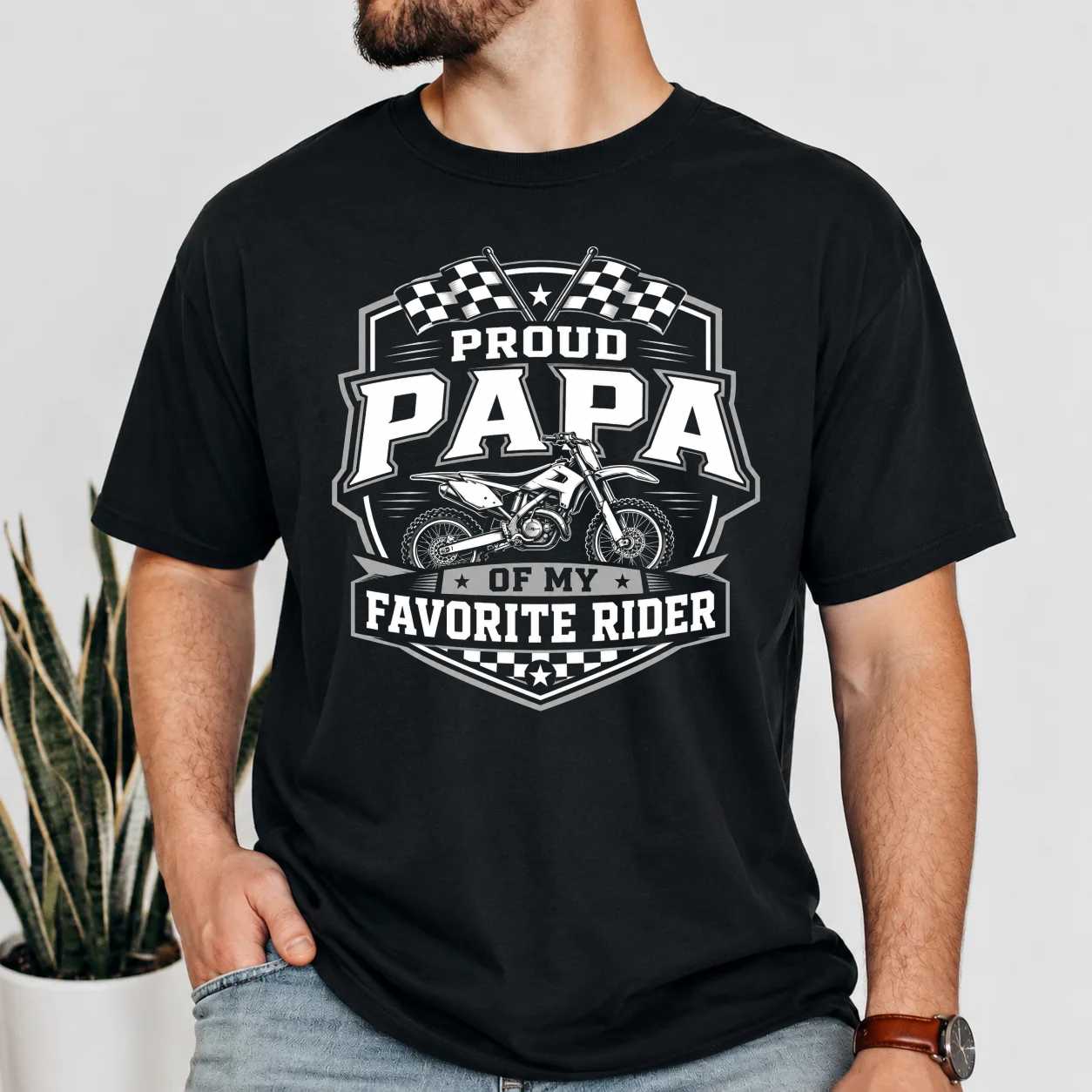 Dirt Bike Papa Shirt Bold Racing Badge Motocross Grandpa Gift Graphic Tee