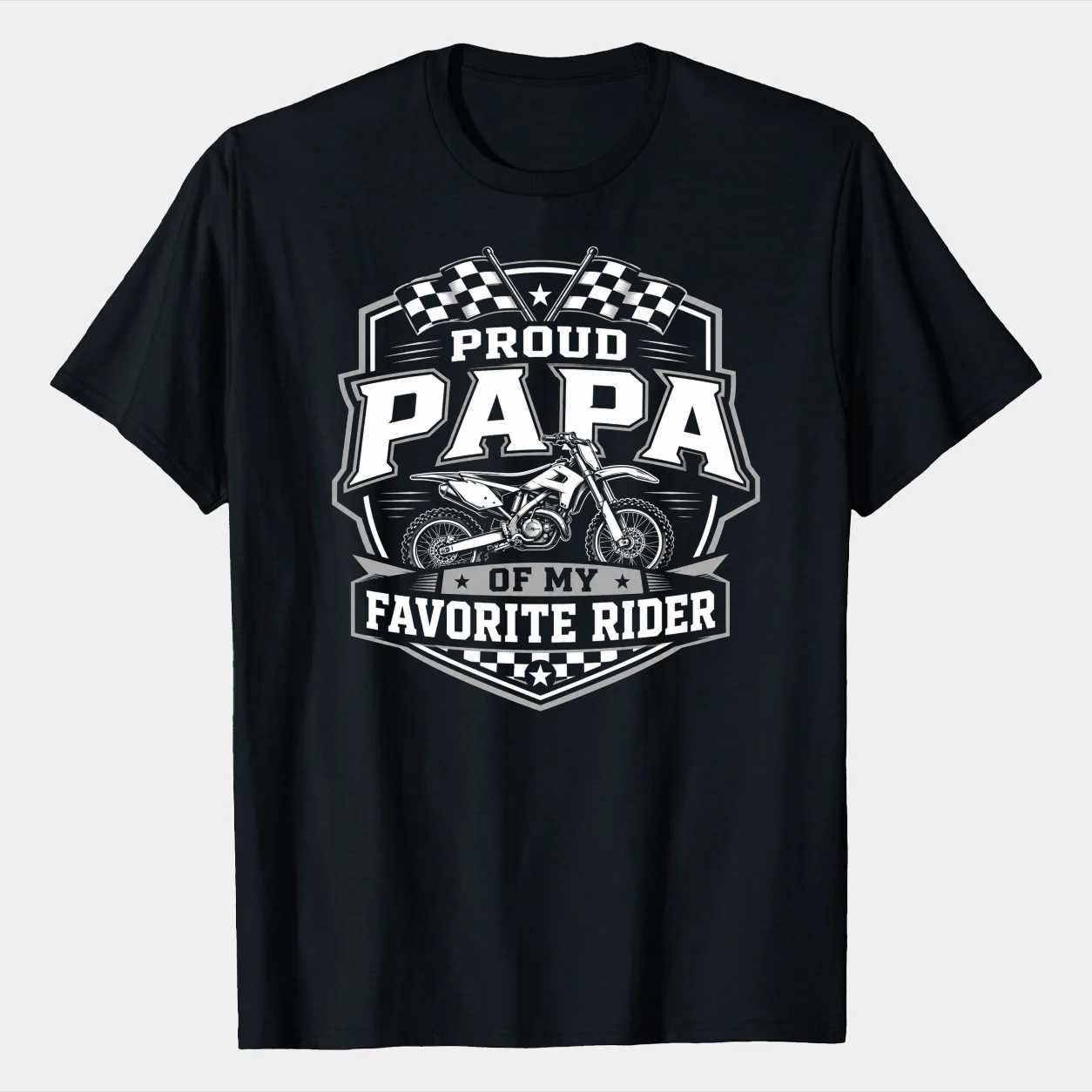 Dirt Bike Papa Shirt Bold Racing Badge Motocross Grandpa Gift Graphic Tee