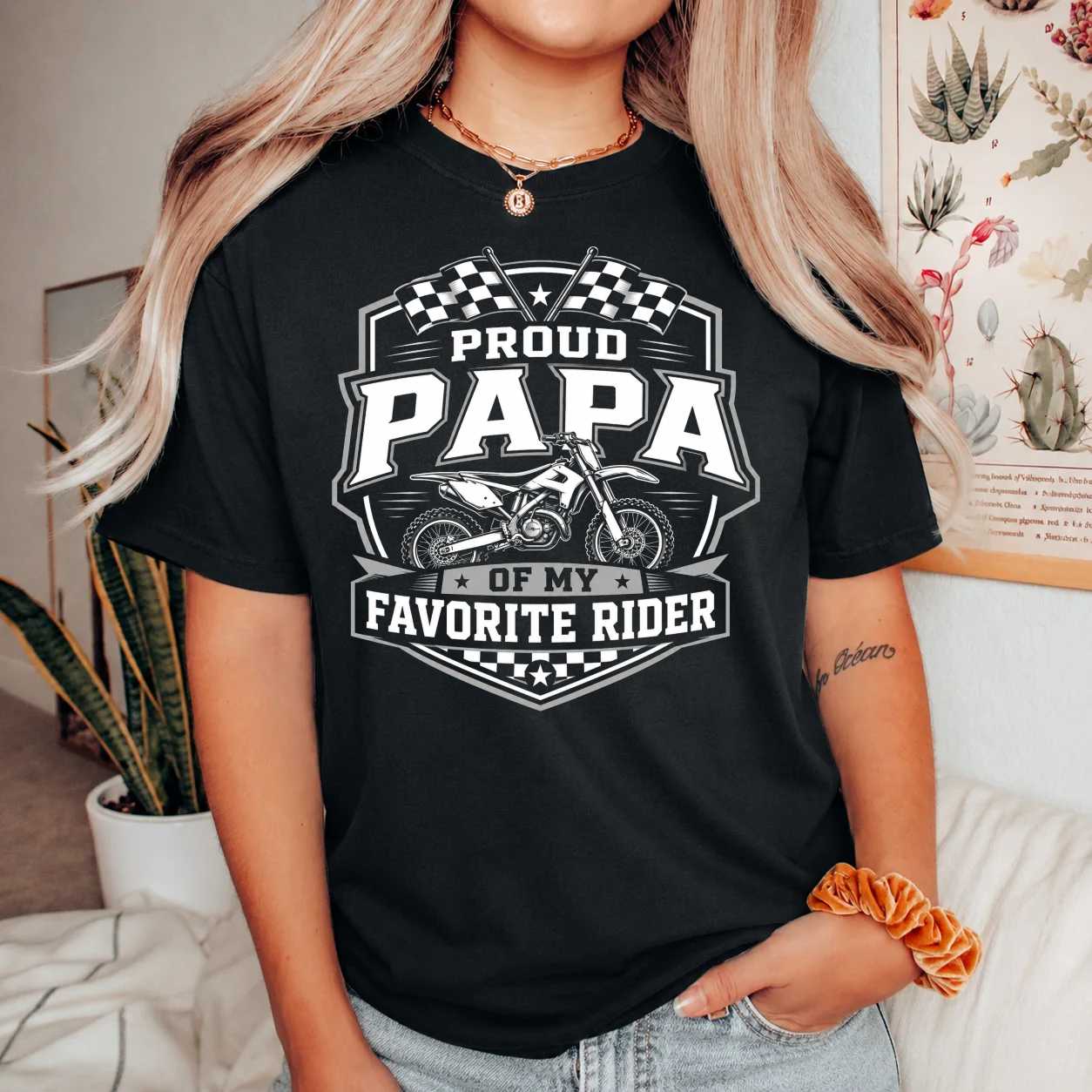 Dirt Bike Papa Shirt Bold Racing Badge Motocross Grandpa Gift Graphic Tee