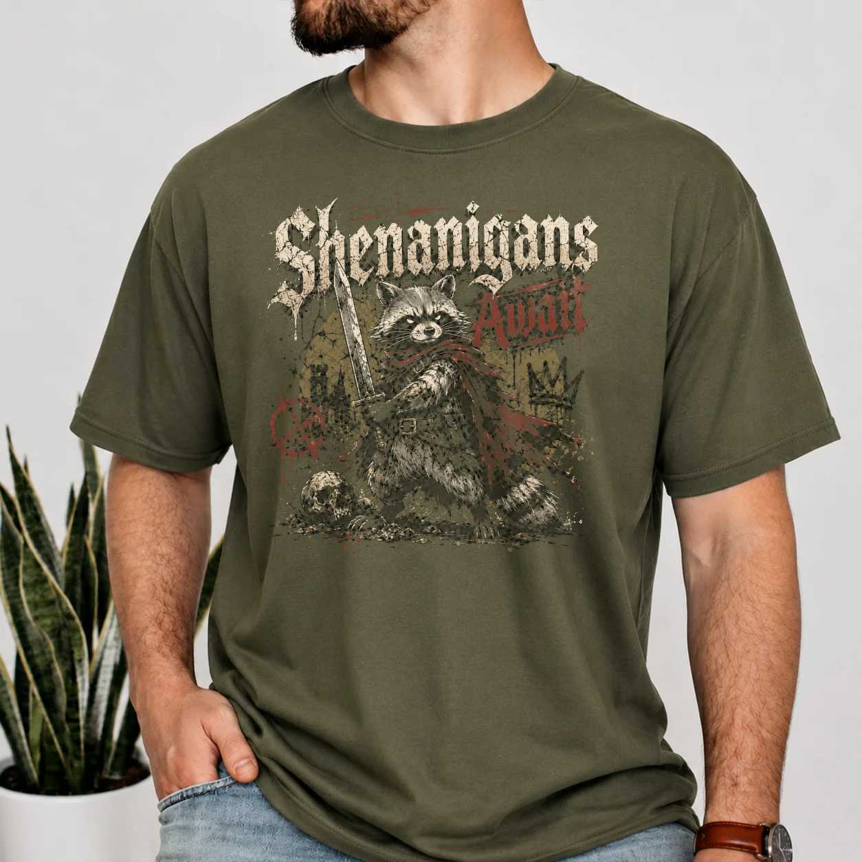 Shenanigans Adult T-Shirt - Funny Raccoon Graphic Tee for Adults