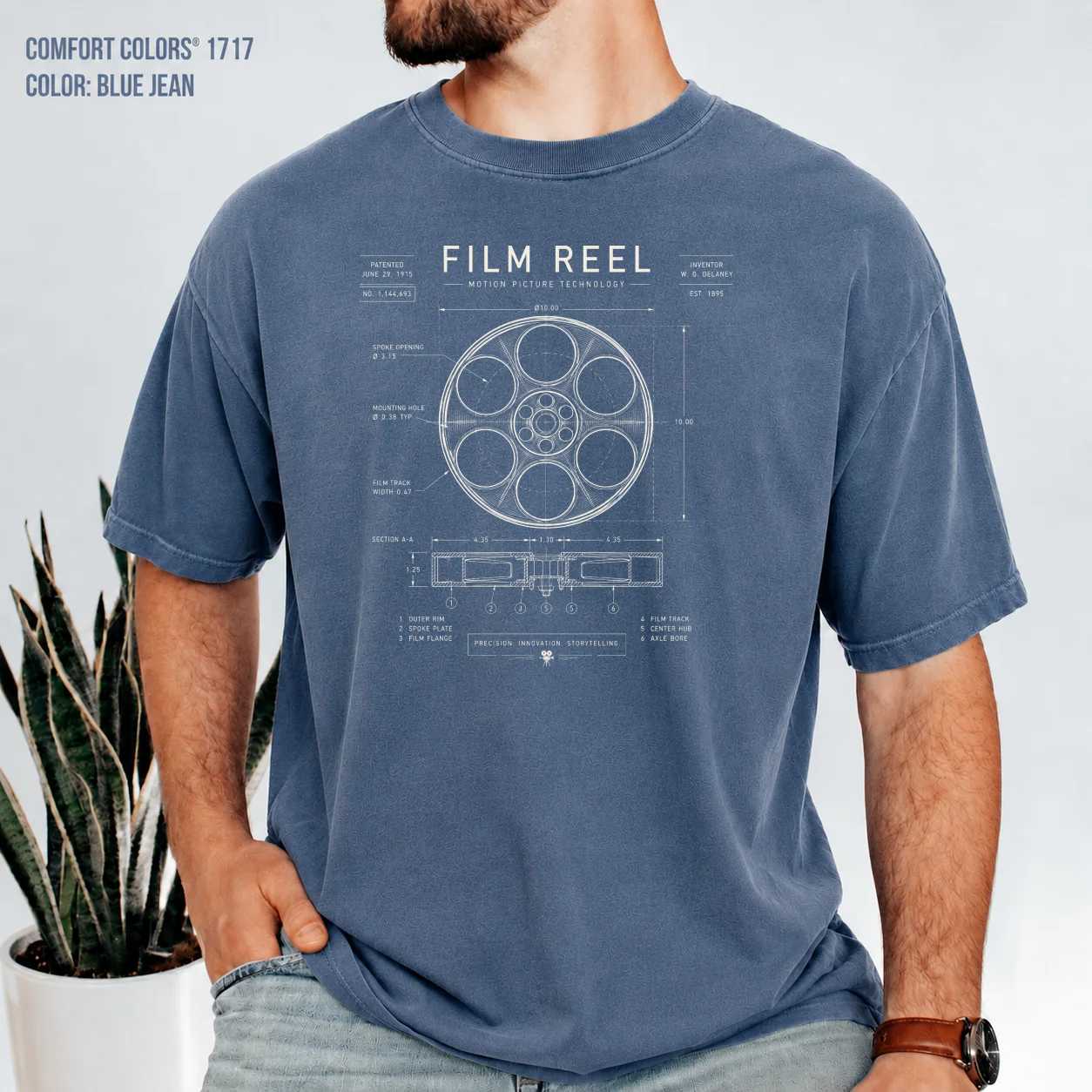 Film Reel Graphic T-Shirt Modern Cinema Engineering Illustration for Film and Movie Fans