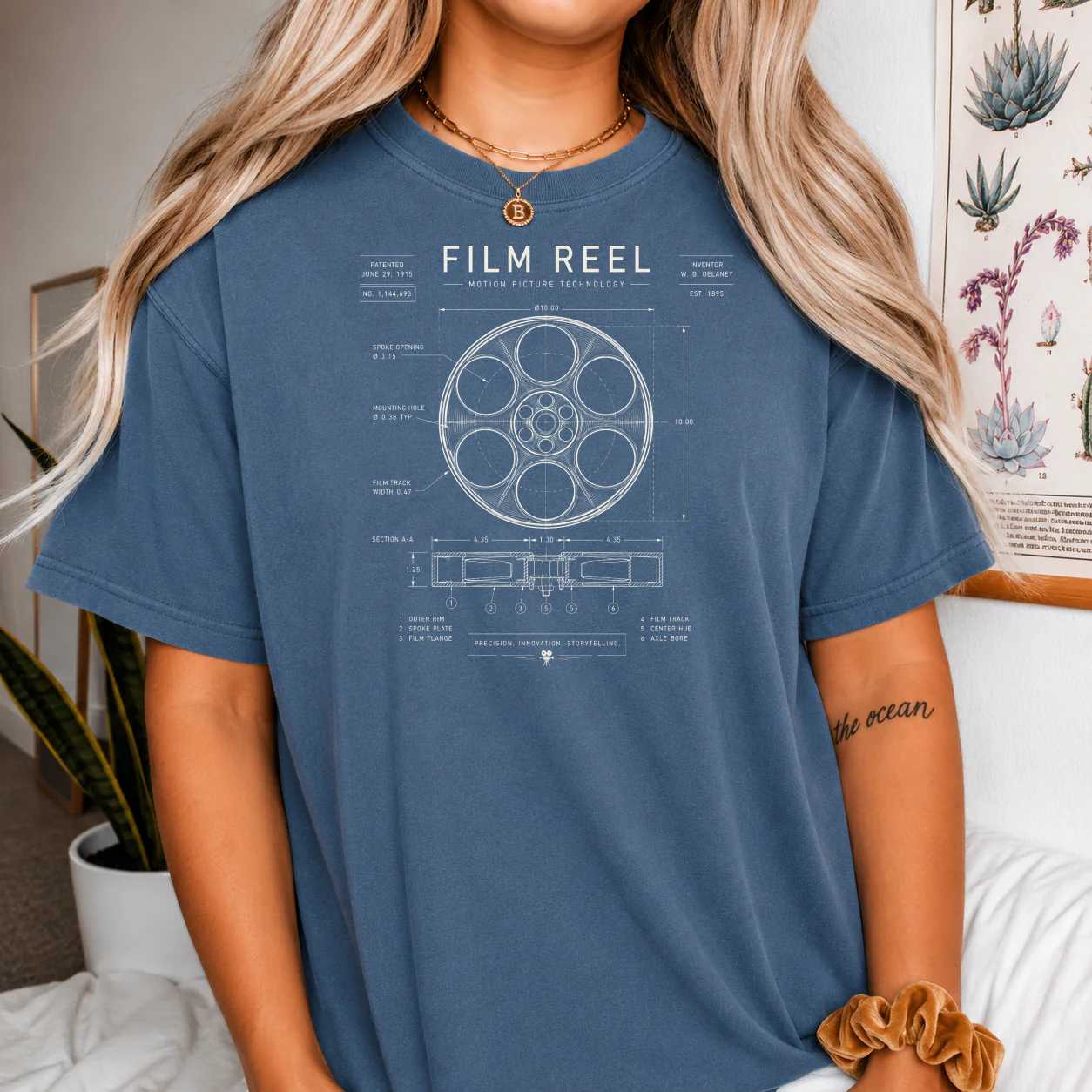 Film Reel Graphic T-Shirt Modern Cinema Engineering Illustration for Film and Movie Fans