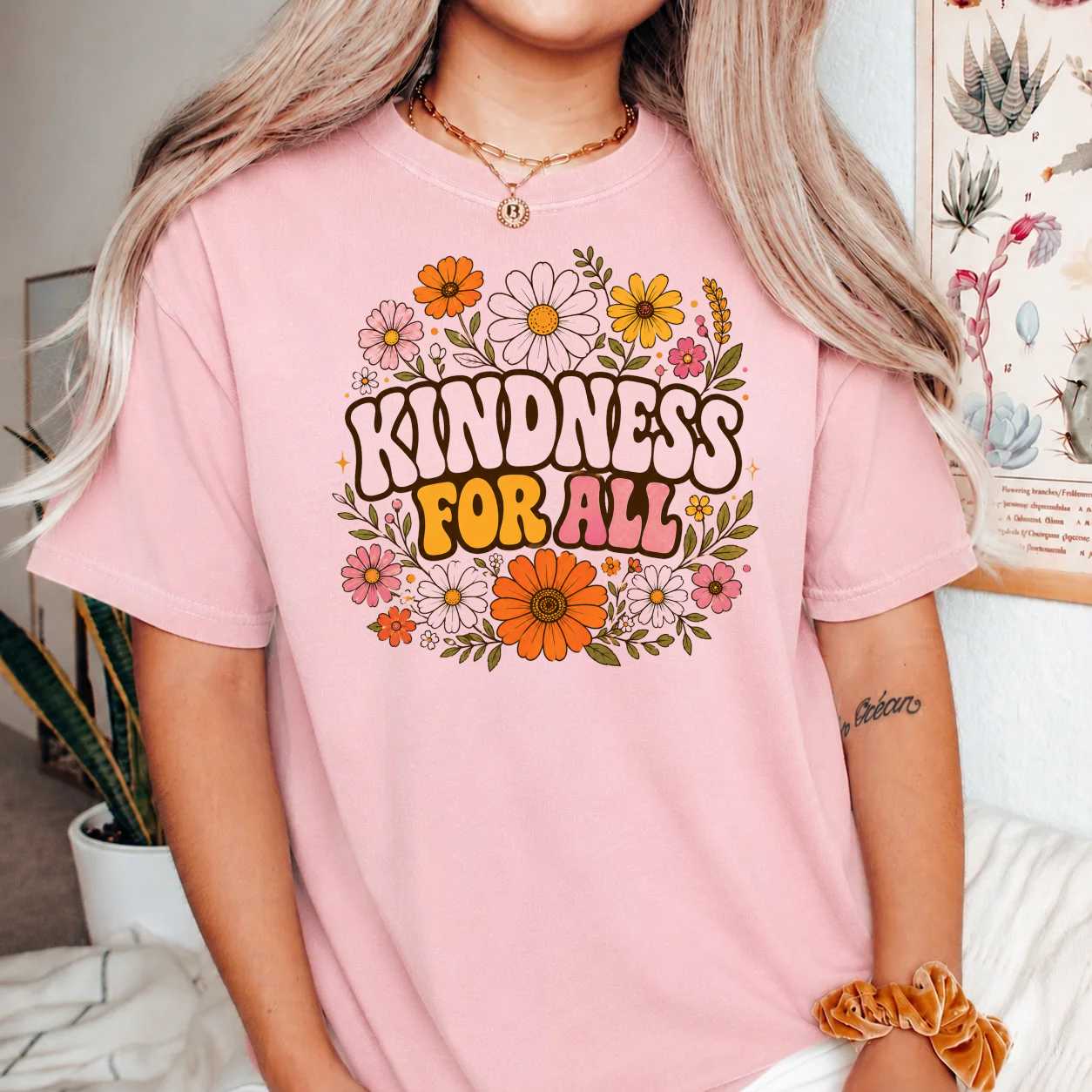 Floral Equality Graphic T-Shirt Groovy Boho Human Rights Statement Tee for Women