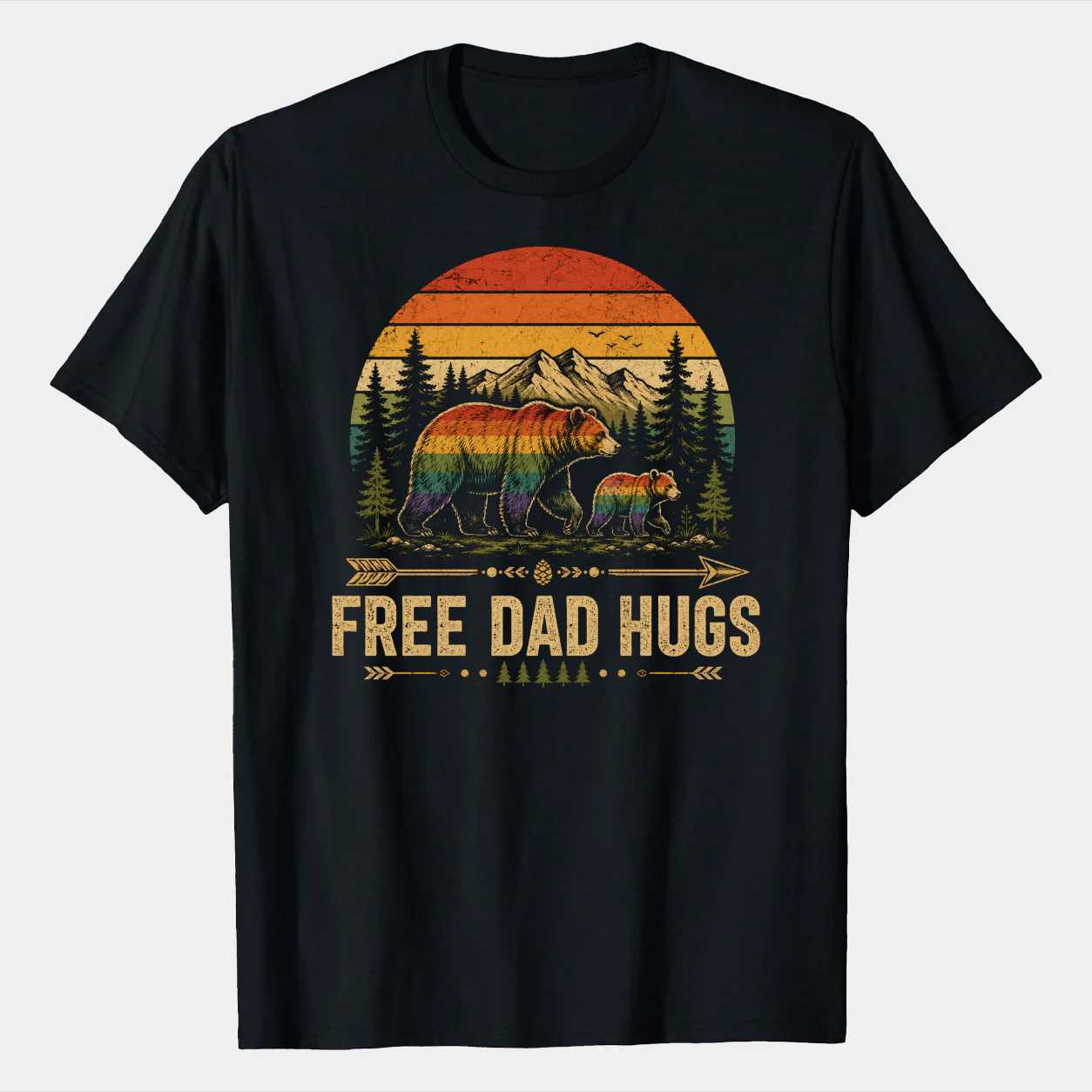 Free Dad Hugs LGBT Pride Bear Retro T-Shirt for Supportive Dads and Allies Vintage Rainbow Graphic Tee