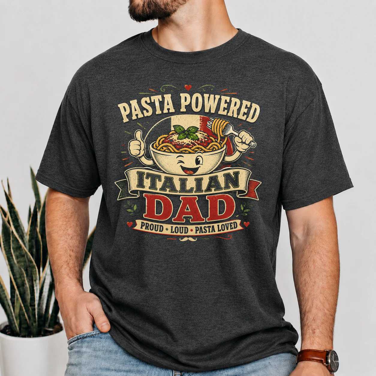 Funny Italian Dad Pasta Powered Shirt Father Gift Graphic Tee for Food Loving Dads