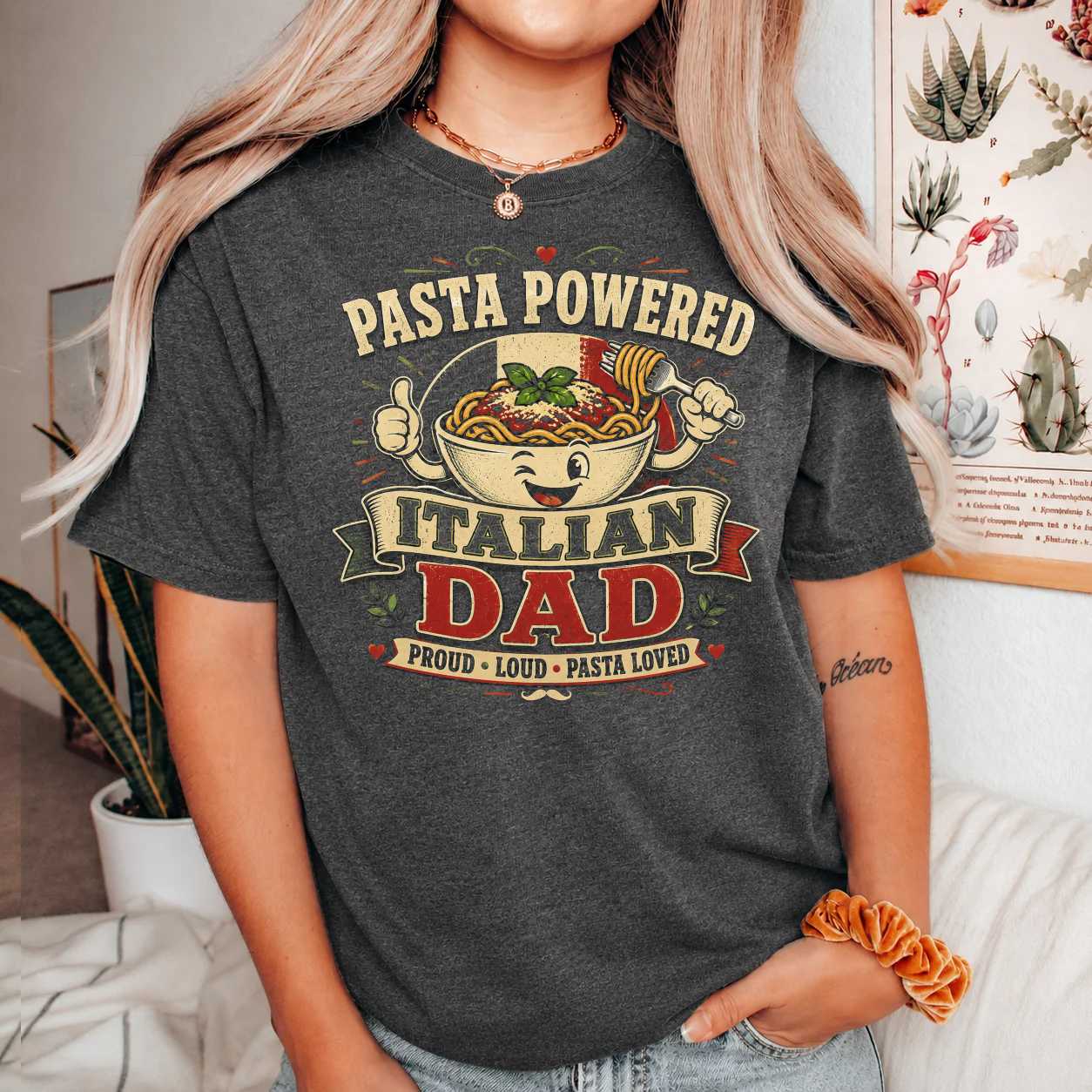 Funny Italian Dad Pasta Powered Shirt Father Gift Graphic Tee for Food Loving Dads