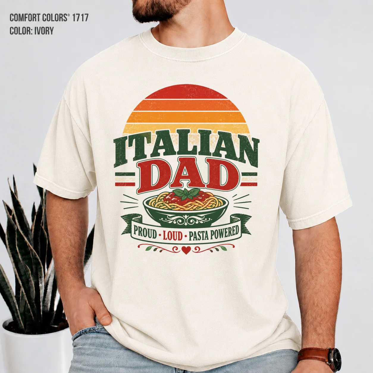Funny Italian Dad Retro Sunset Shirt Pasta Lover Father Gift Graphic Tee for Family Celebrations