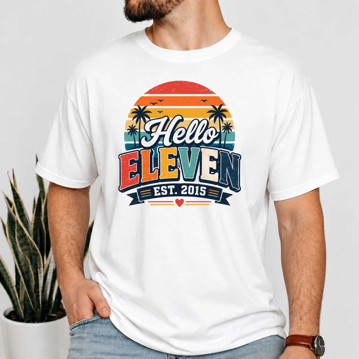 Hello Eleven Minimal Birthday Shirt Est 2015 Modern 11th Birthday Tee for Kids
