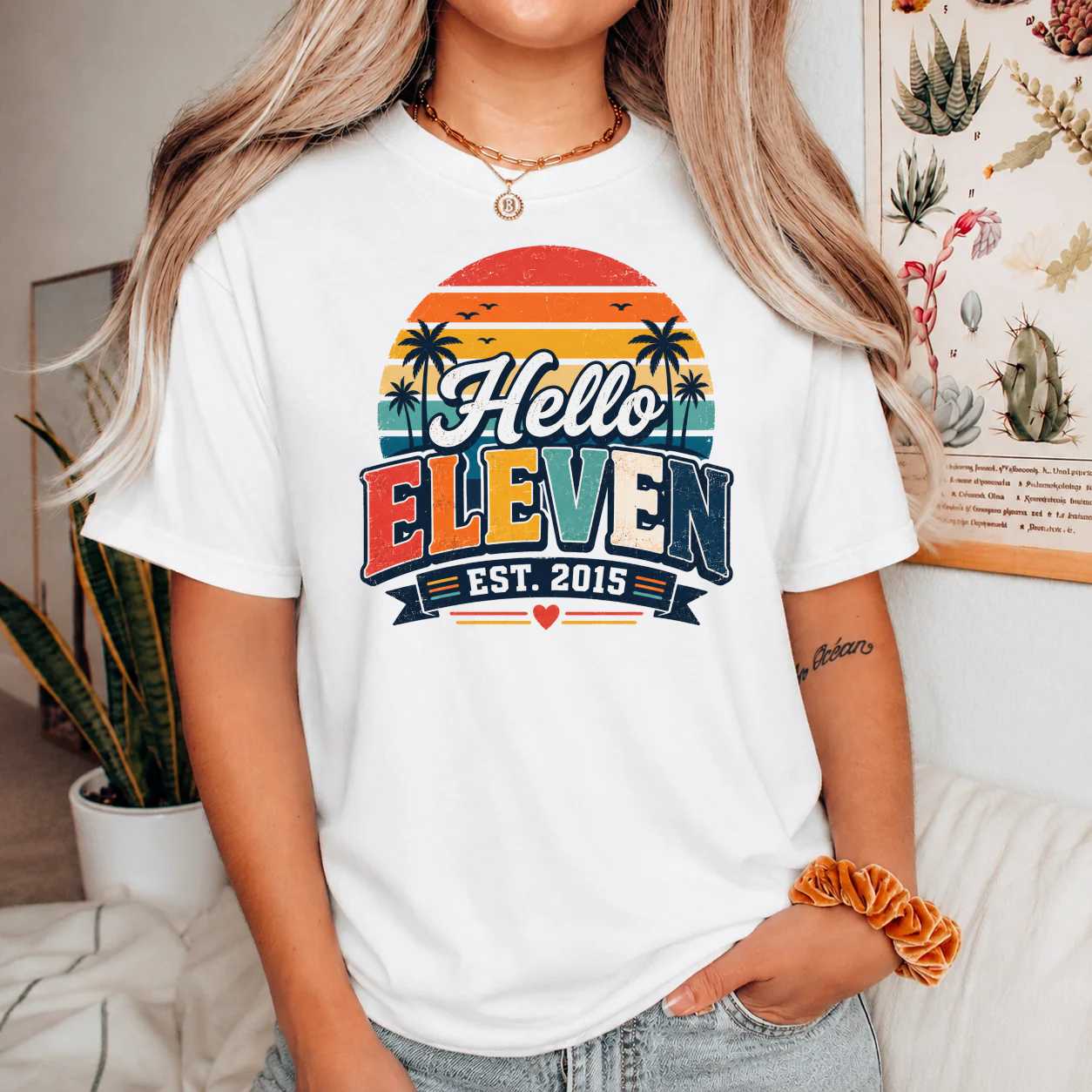 Hello Eleven Minimal Birthday Shirt Est 2015 Modern 11th Birthday Tee for Kids