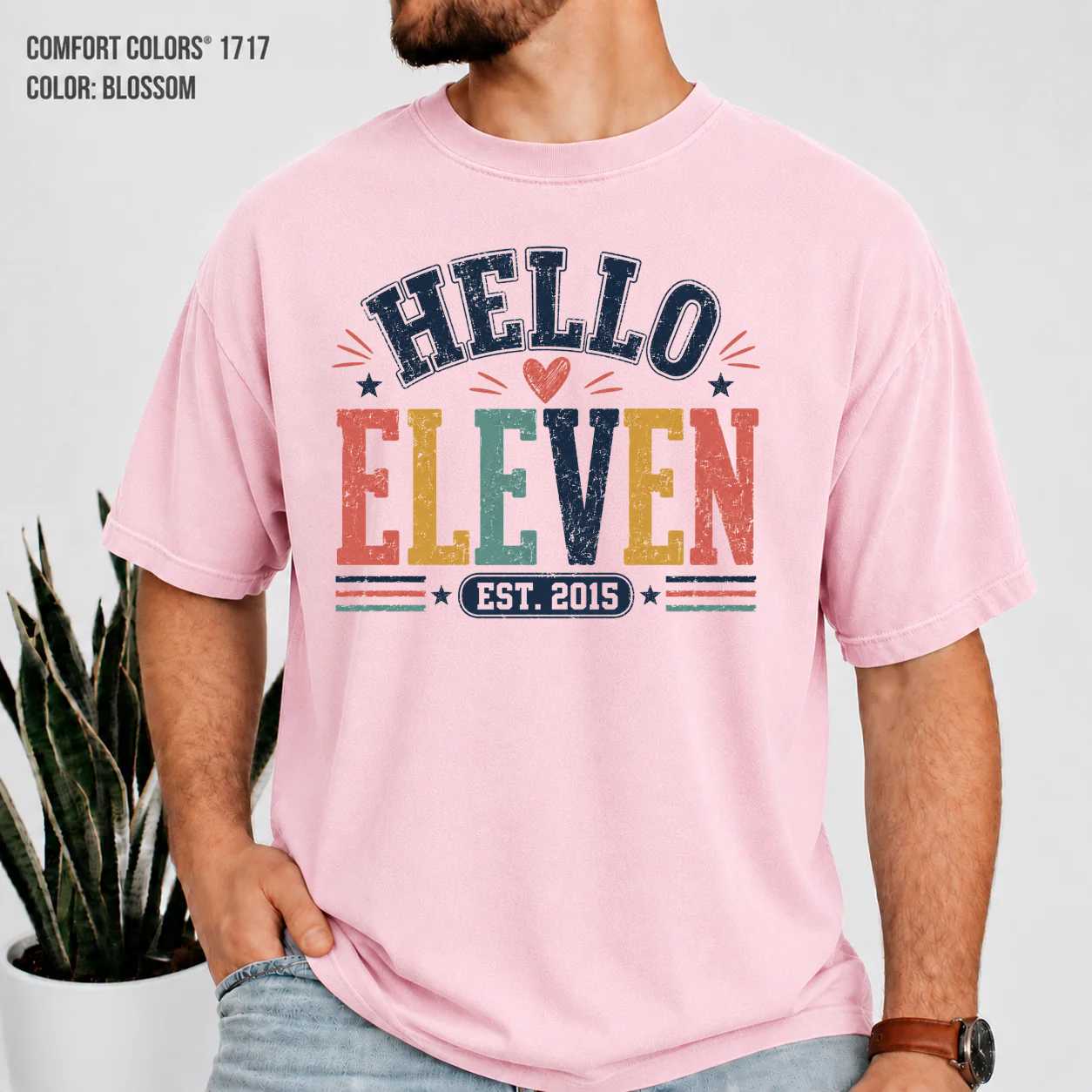 Hello Eleven Retro Birthday Shirt for Girls Est 2015 Groovy 11th Birthday Party Tee