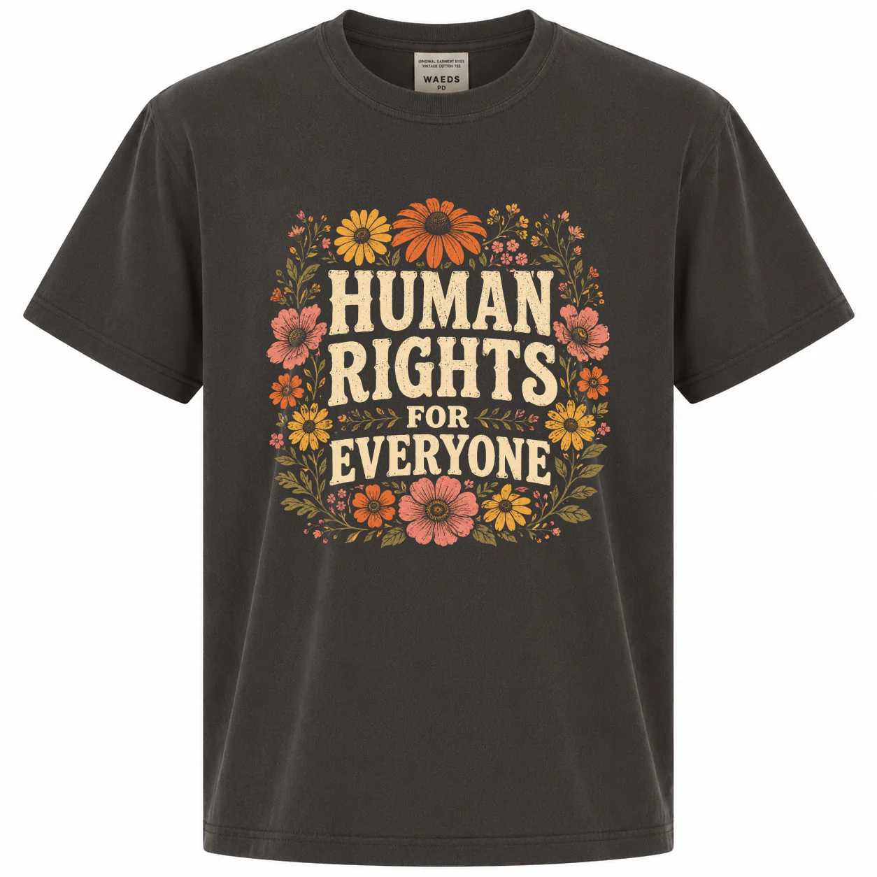 Human Rights Wildflower Graphic T-Shirt Retro Vintage Equality Support Statement Tee for Women and Men