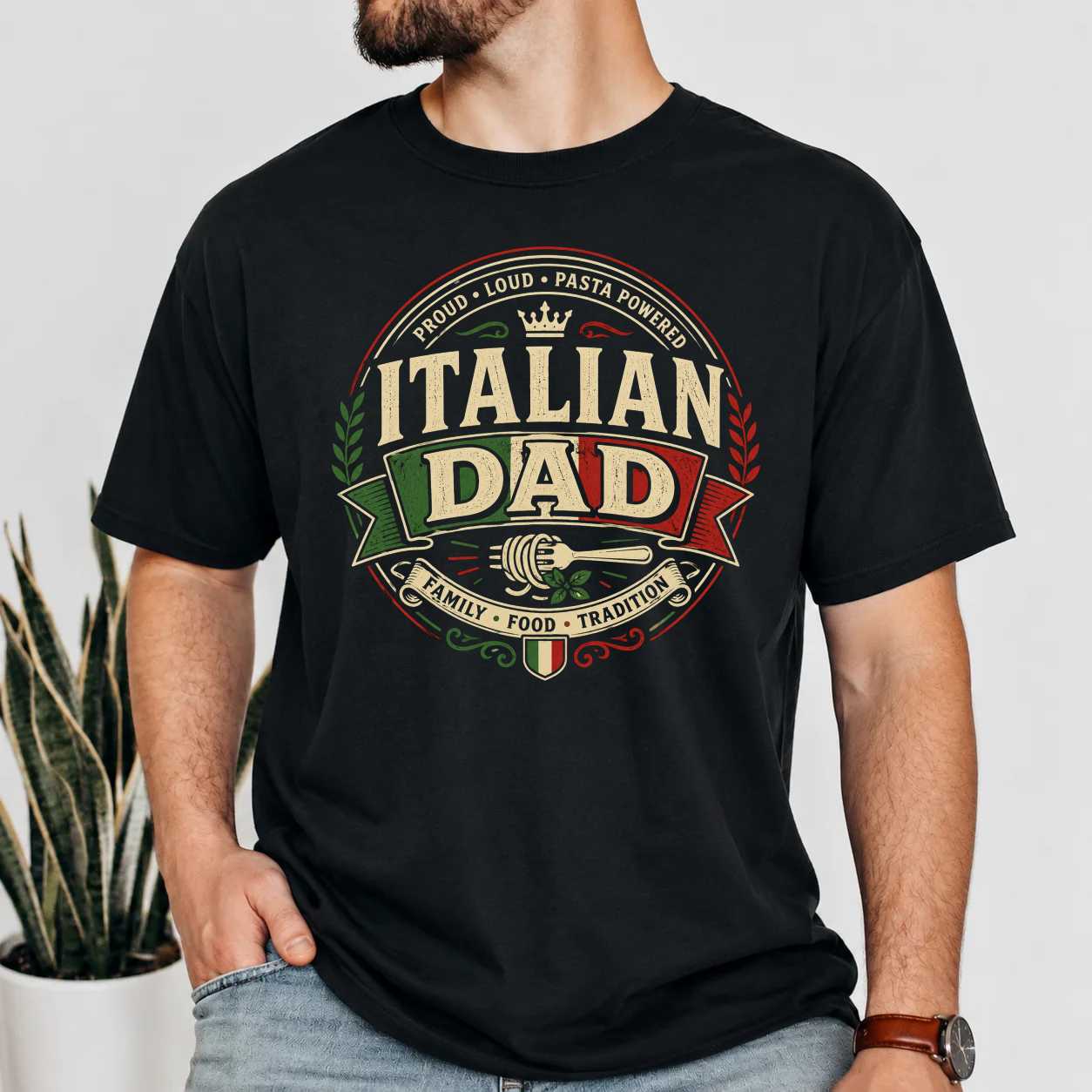 Italian Dad Badge Graphic Shirt Funny Father Gift Tee for Proud Pasta Loving Dads