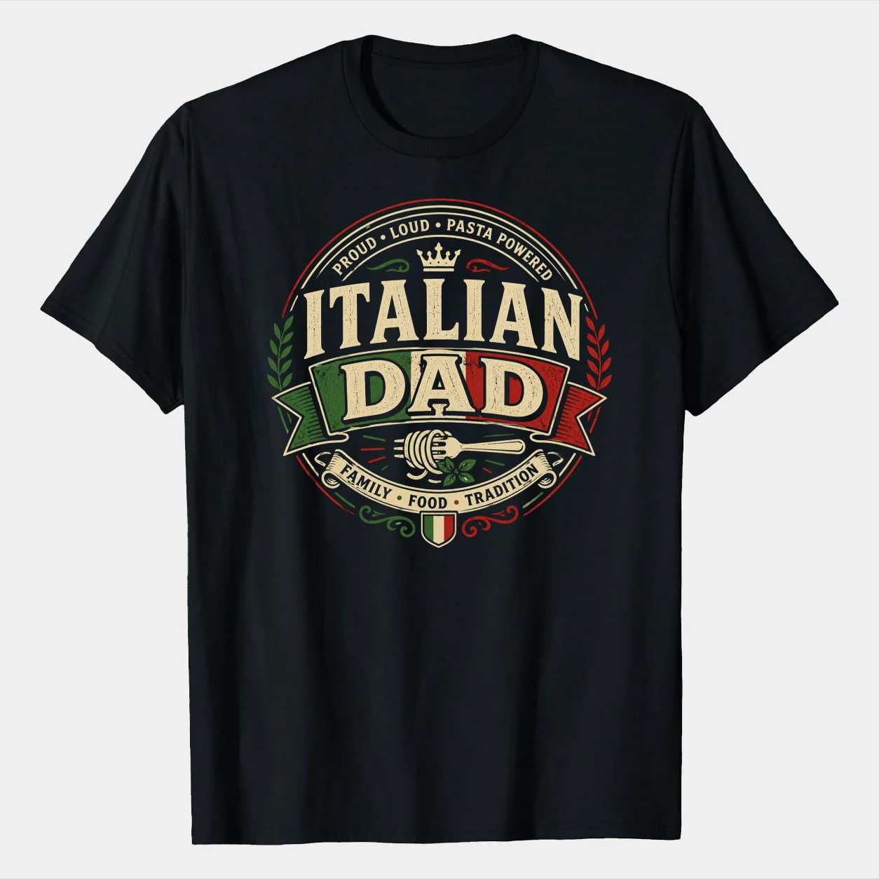 Italian Dad Badge Graphic Shirt Funny Father Gift Tee for Proud Pasta Loving Dads