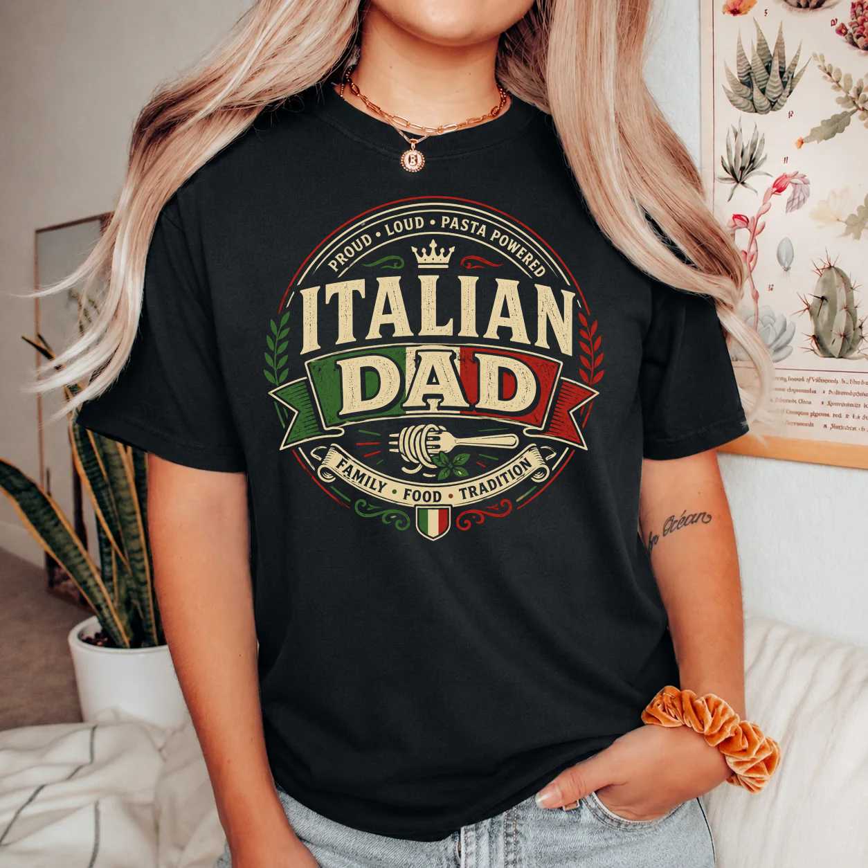 Italian Dad Badge Graphic Shirt Funny Father Gift Tee for Proud Pasta Loving Dads