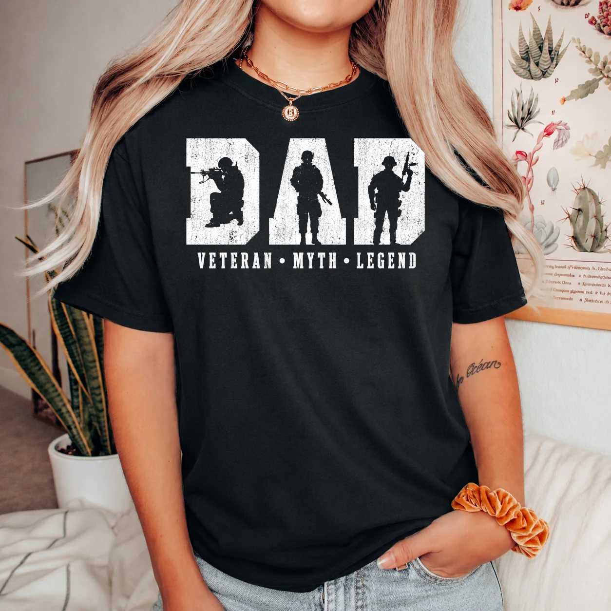 Dad Veteran Myth Legend T-Shirt for Men Patriotic Military Father Gift Comfortable Casual Wear