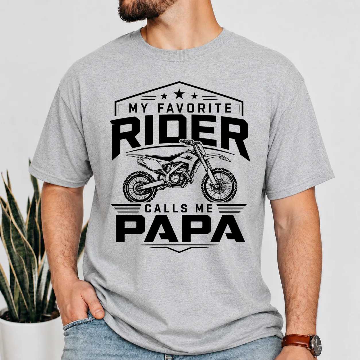 Modern Dirt Bike Papa Shirt Minimal Motocross Grandpa Racing Graphic Tee