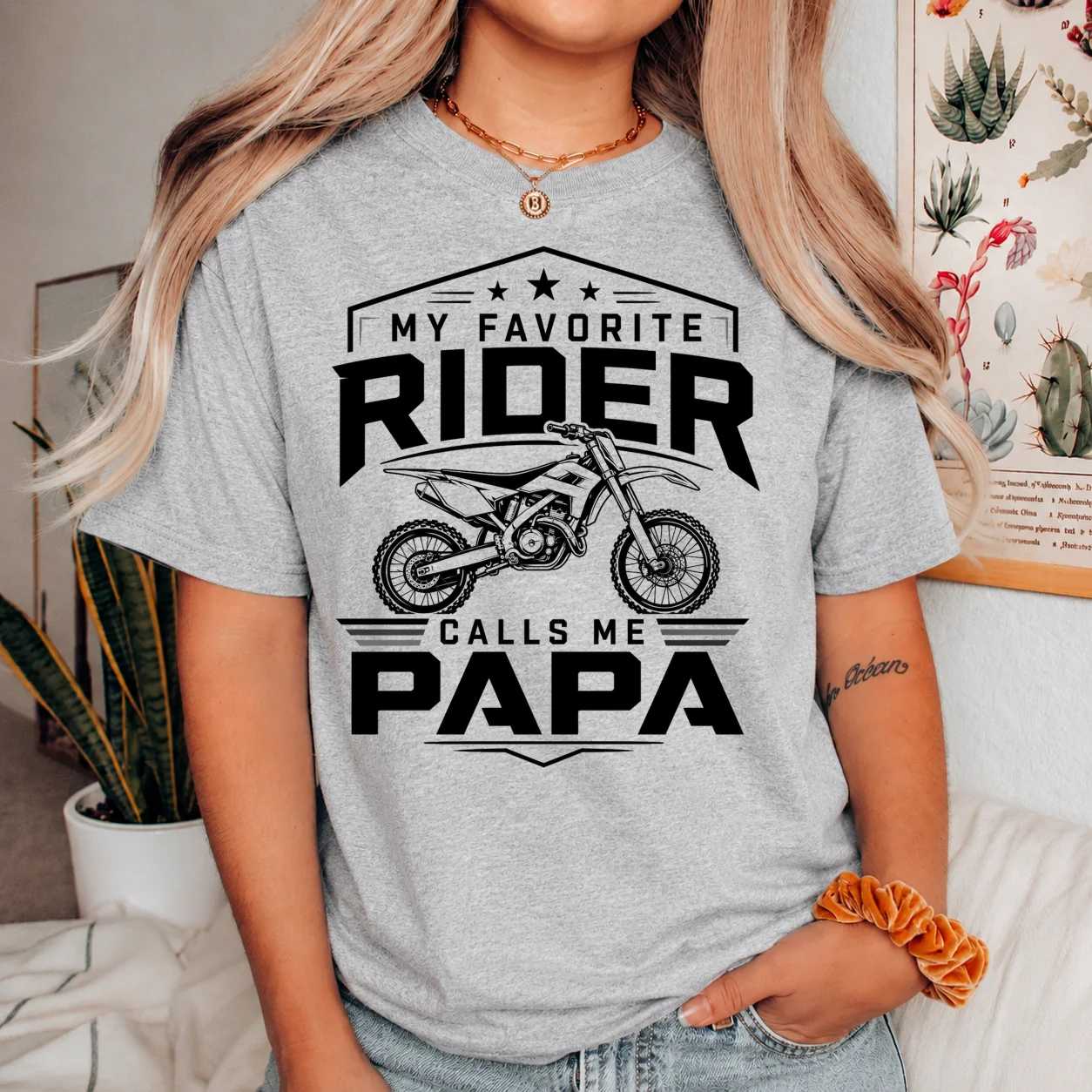 Modern Dirt Bike Papa Shirt Minimal Motocross Grandpa Racing Graphic Tee
