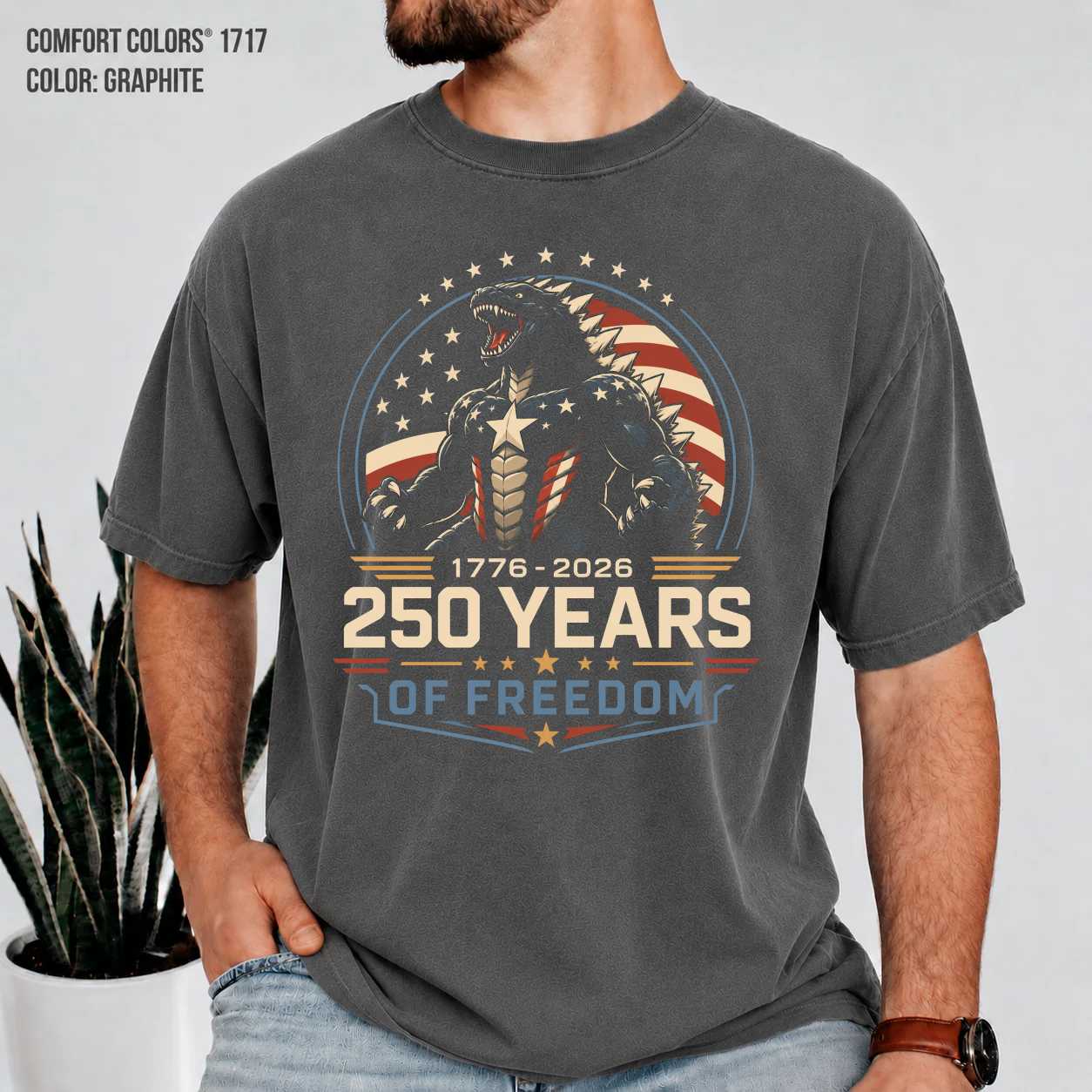 Modern Patriotic Monster T-Shirt 250 Years of Freedom 1776 2026 Clean Americana Graphic Tee