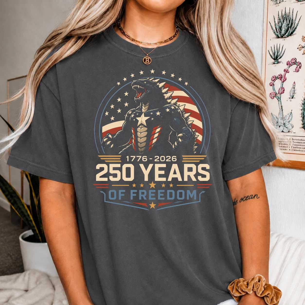 Modern Patriotic Monster T-Shirt 250 Years of Freedom 1776 2026 Clean Americana Graphic Tee