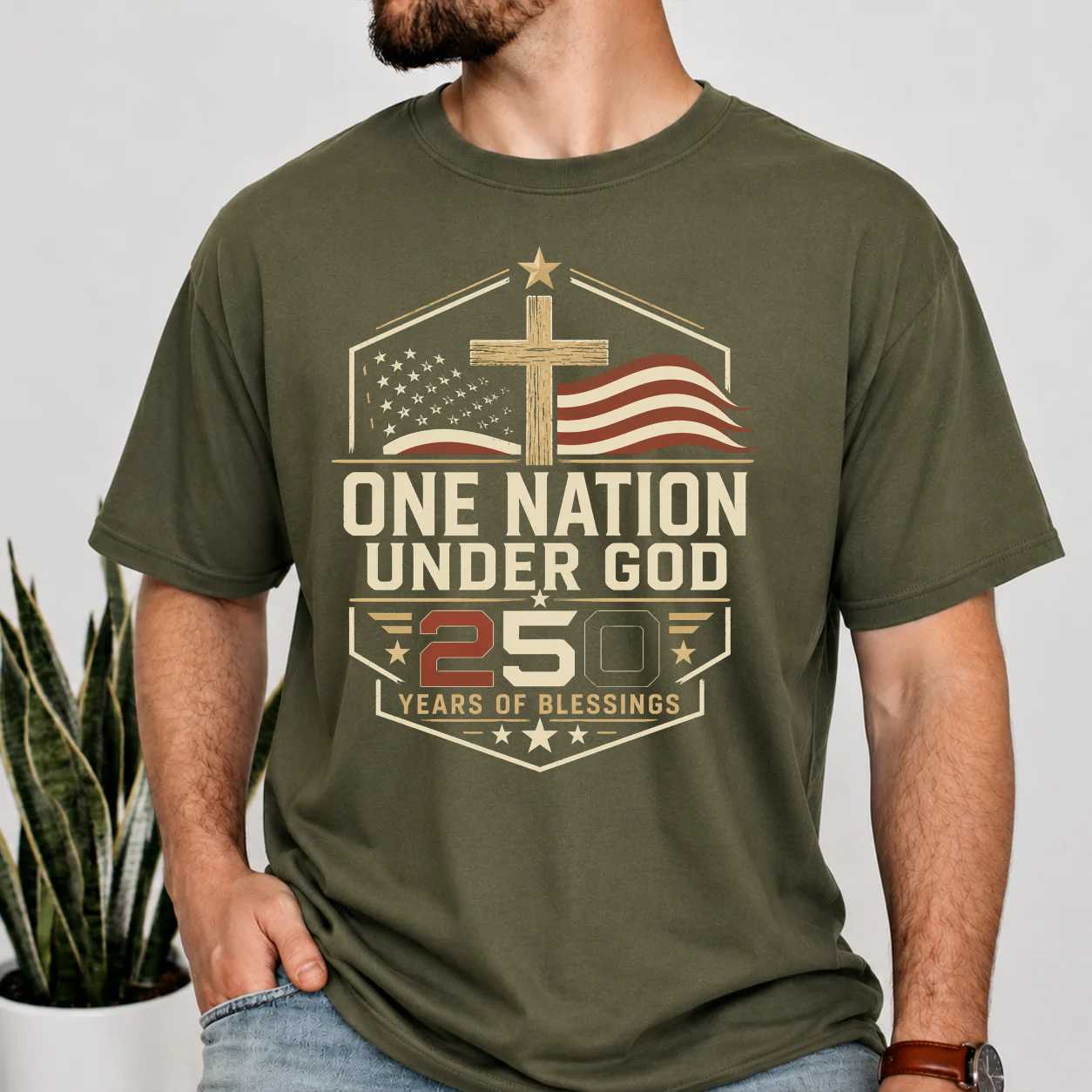One Nation Under God Shirt 250 Years of Blessings Modern Christian Patriotic Graphic T-Shirt