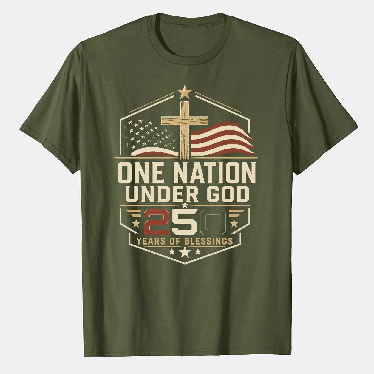 One Nation Under God Shirt 250 Years of Blessings Modern Christian Patriotic Graphic T-Shirt