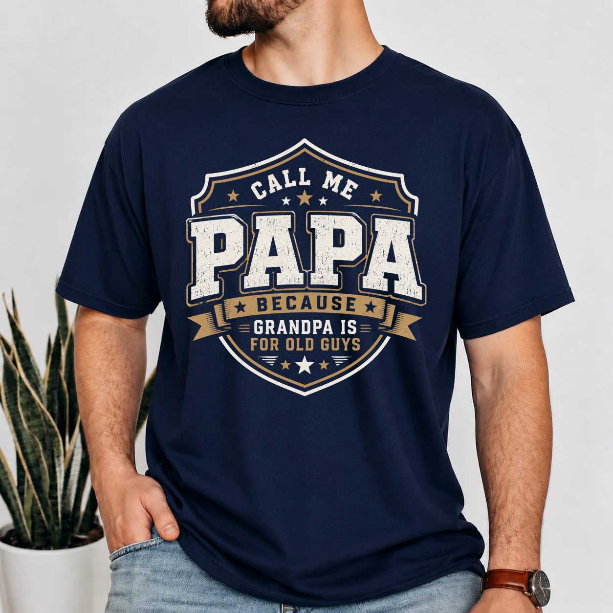 Papa Badge Shirt Funny Grandfather Emblem Tee Cool Family Gift for Men