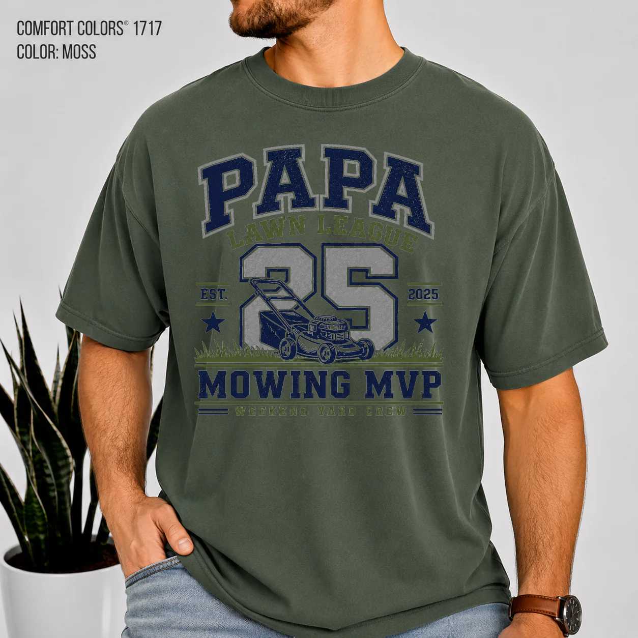 Papa Lawn Care Badge Shirt for Men, Funny Outdoor Mowing Graphic Tee Father's Day Gift