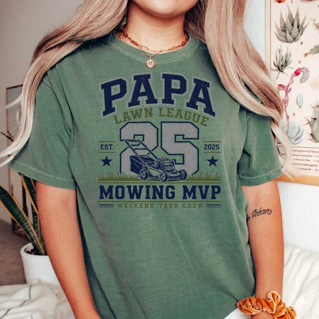 Papa Lawn Care Badge Shirt for Men, Funny Outdoor Mowing Graphic Tee Father's Day Gift