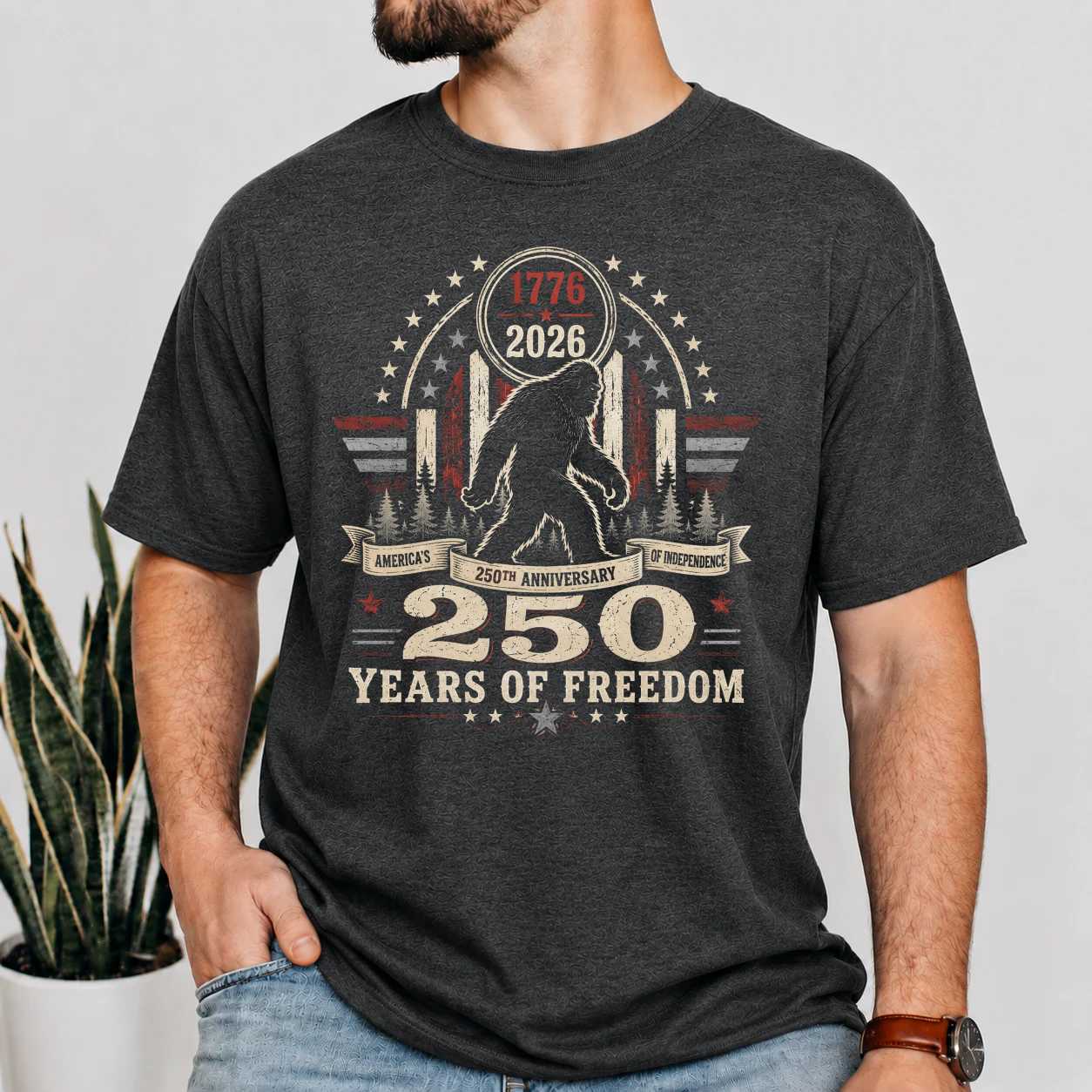 Patriotic Bigfoot Tee America 250 Freedom Anniversary Graphic T-Shirt USA Heritage Gift Shirt