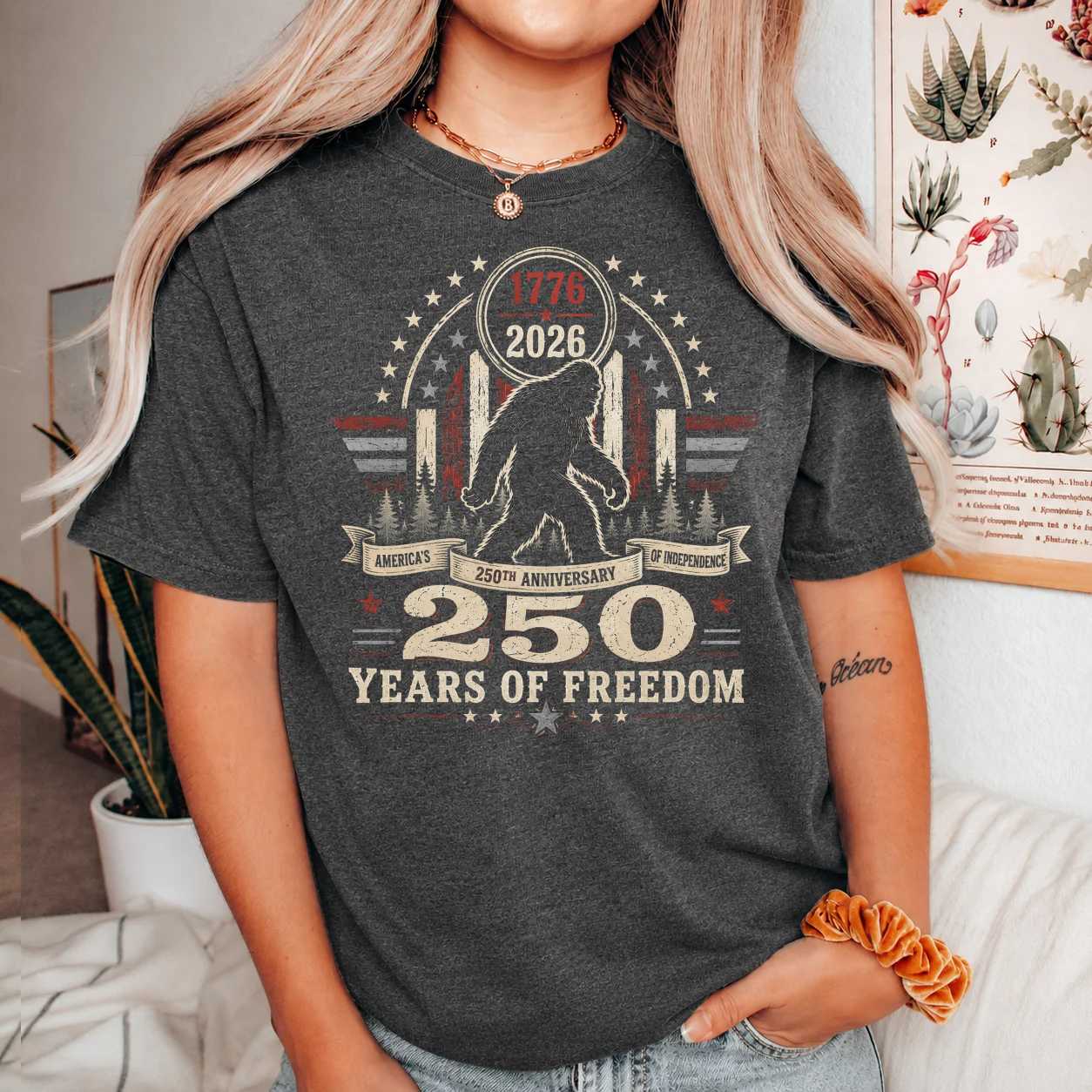 Patriotic Bigfoot Tee America 250 Freedom Anniversary Graphic T-Shirt USA Heritage Gift Shirt
