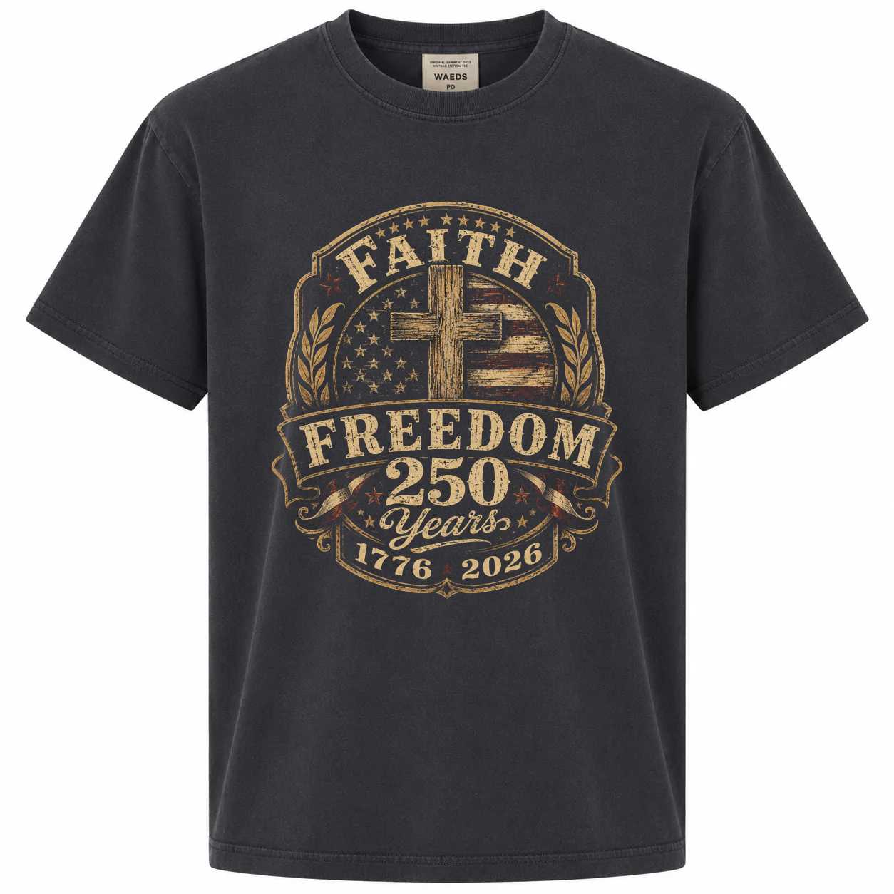 Patriotic Christian Heritage Badge T-Shirt Faith Freedom Cross America 250 Years 1776 2026 Graphic Tee