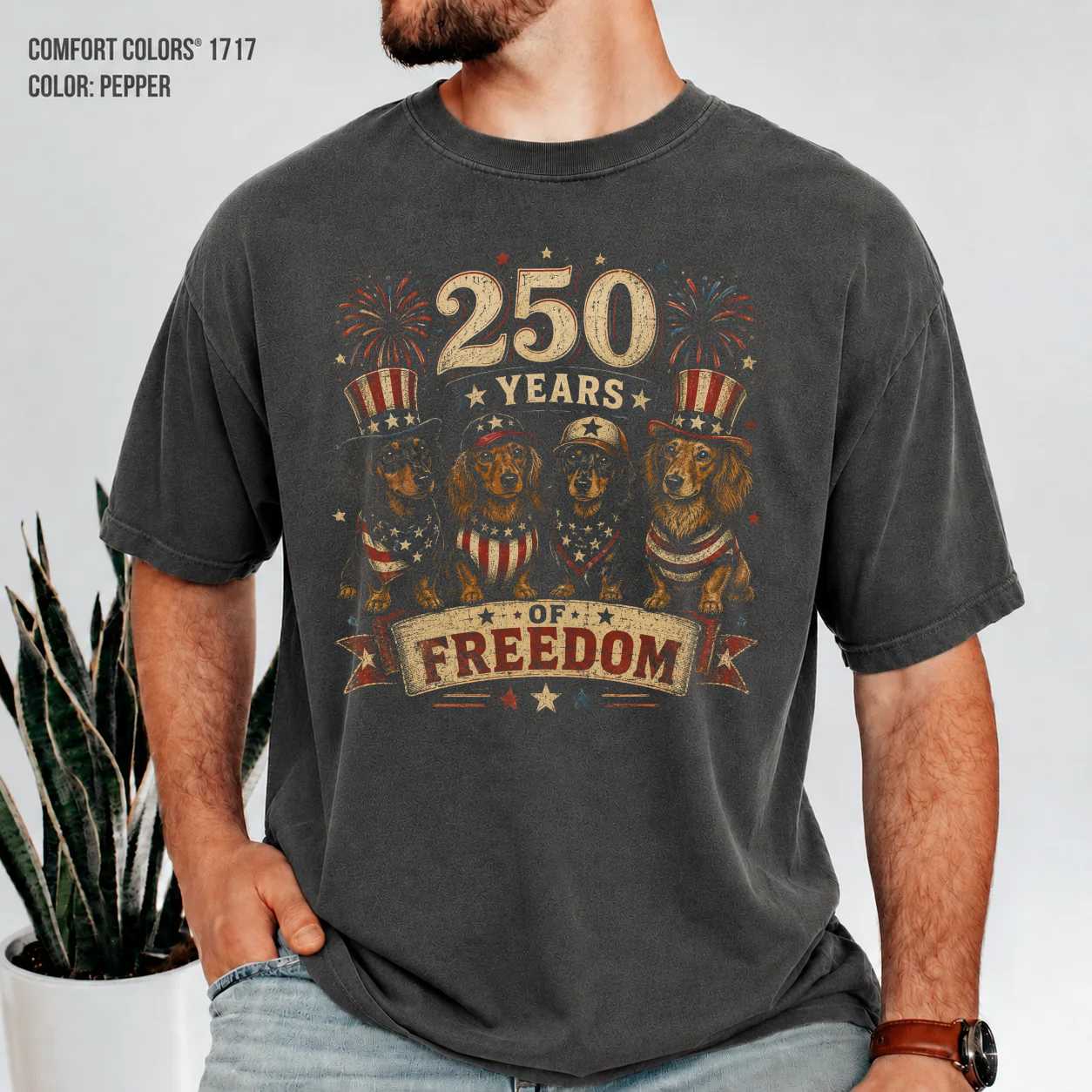 Patriotic Dachshund Shirt America 250 Celebration T-Shirt for Dog Lovers Independence Day Vintage Freedom Graphic Tee