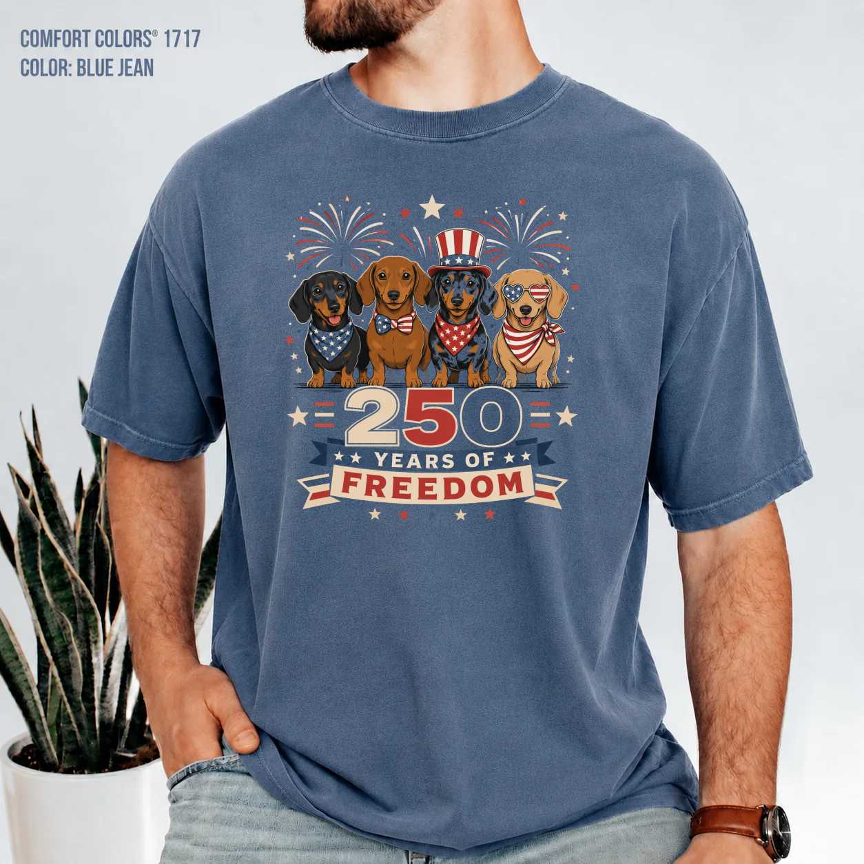 Patriotic Dachshund Shirt Clean Modern Illustration America 250 T-Shirt Freedom Dog Lover Graphic Tee