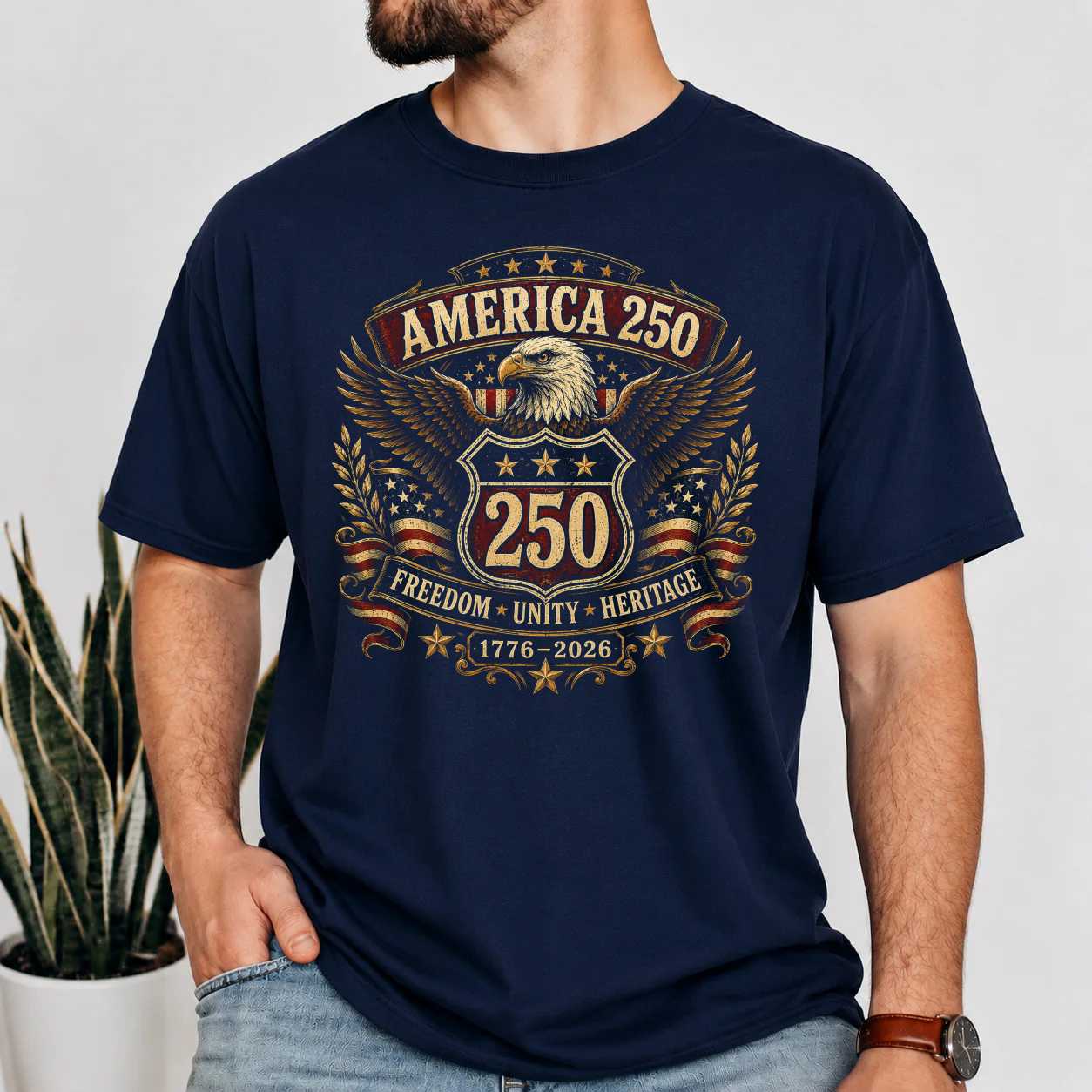 Patriotic Eagle Heritage Emblem T-Shirt America 250 Freedom Anniversary Graphic Tee for Men and Women