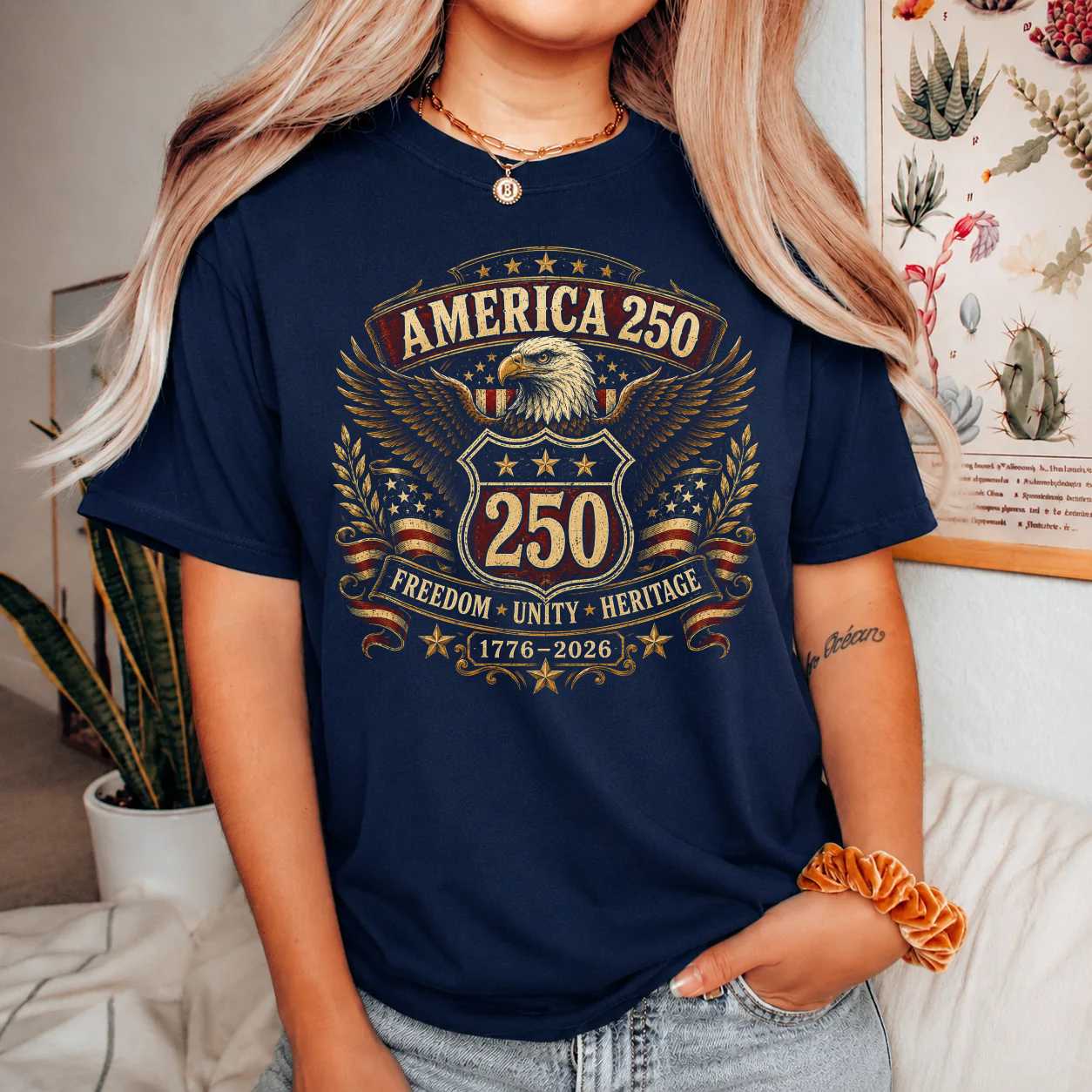 Patriotic Eagle Heritage Emblem T-Shirt America 250 Freedom Anniversary Graphic Tee for Men and Women