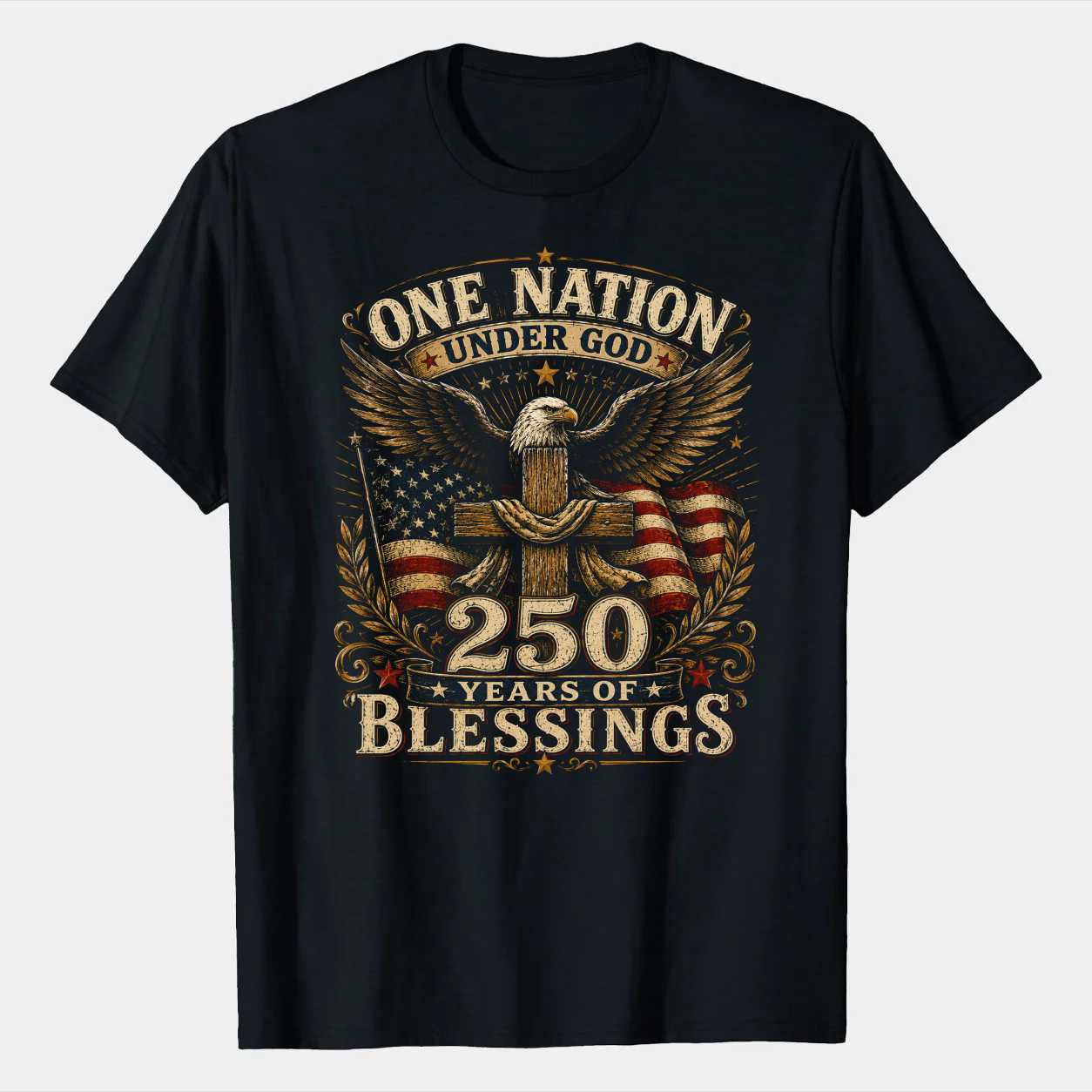 Patriotic Eagle Shirt One Nation Under God 250 Years of Blessings Christian Graphic T-Shirt