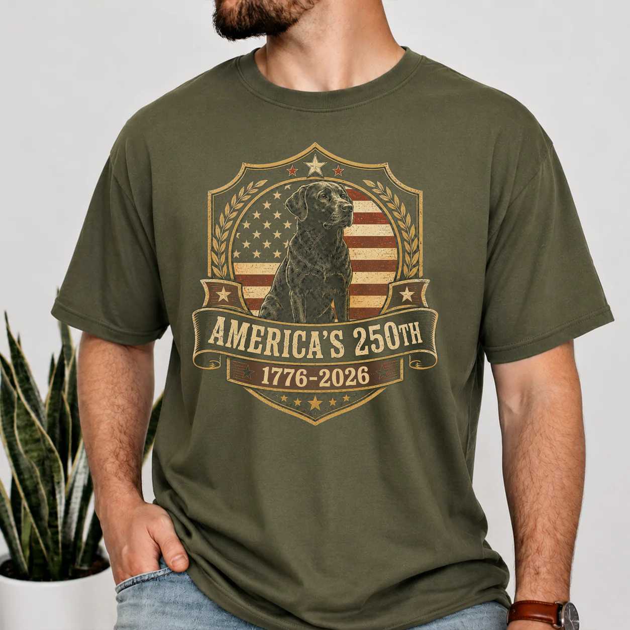 Patriotic Labrador Shirt America 250 Heritage Badge Graphic T-Shirt 1776-2026 Dog Lover Apparel