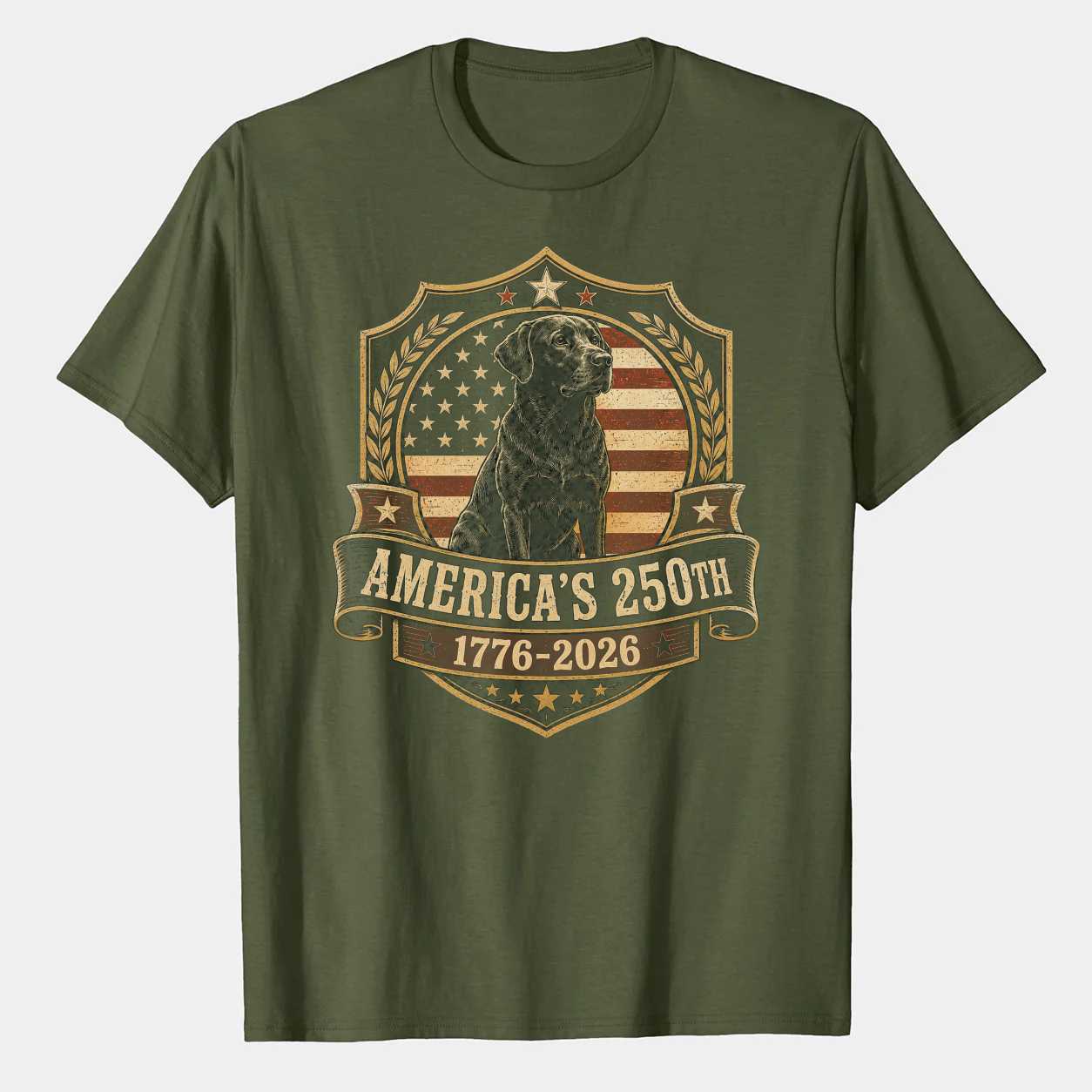 Patriotic Labrador Shirt America 250 Heritage Badge Graphic T-Shirt 1776-2026 Dog Lover Apparel