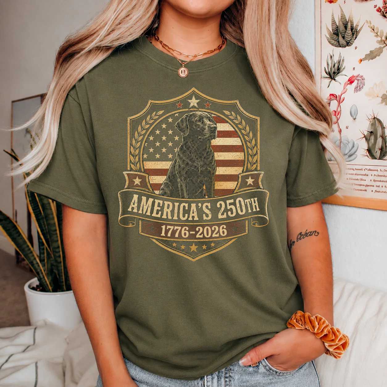 Patriotic Labrador Shirt America 250 Heritage Badge Graphic T-Shirt 1776-2026 Dog Lover Apparel