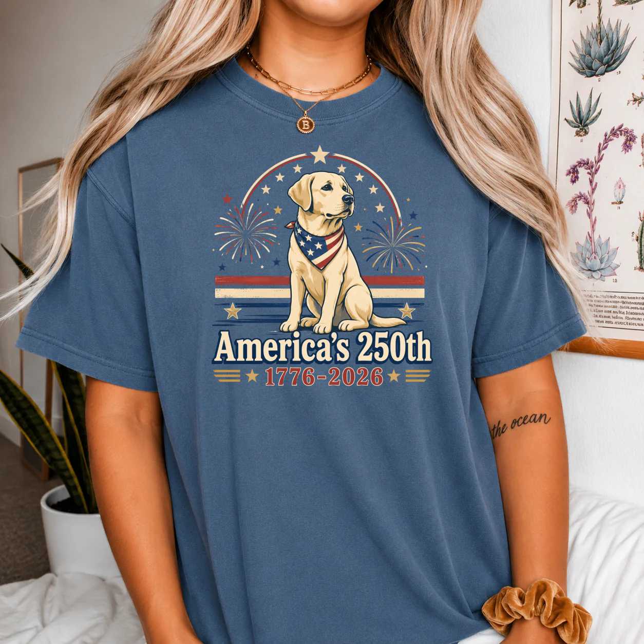 Patriotic Labrador T-Shirt America 250 Anniversary 1776-2026 Clean Modern Dog Lover Graphic Tee