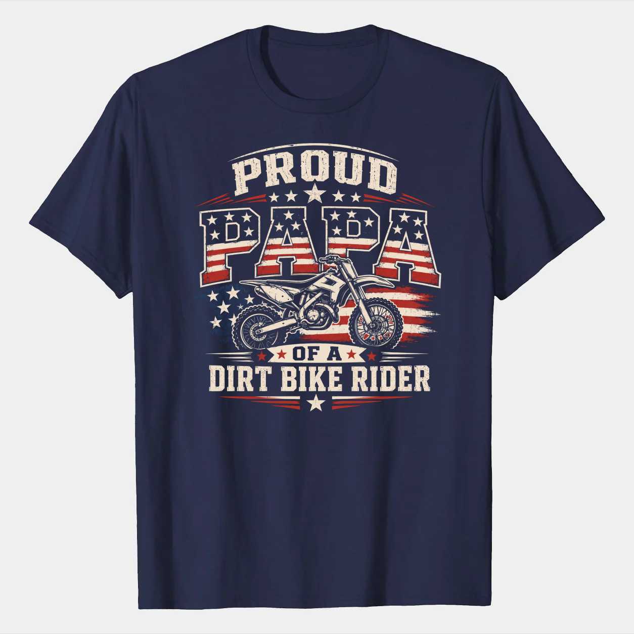 Patriotic Motocross Papa Shirt Dirt Bike Racing Family Gift Graphic Tee