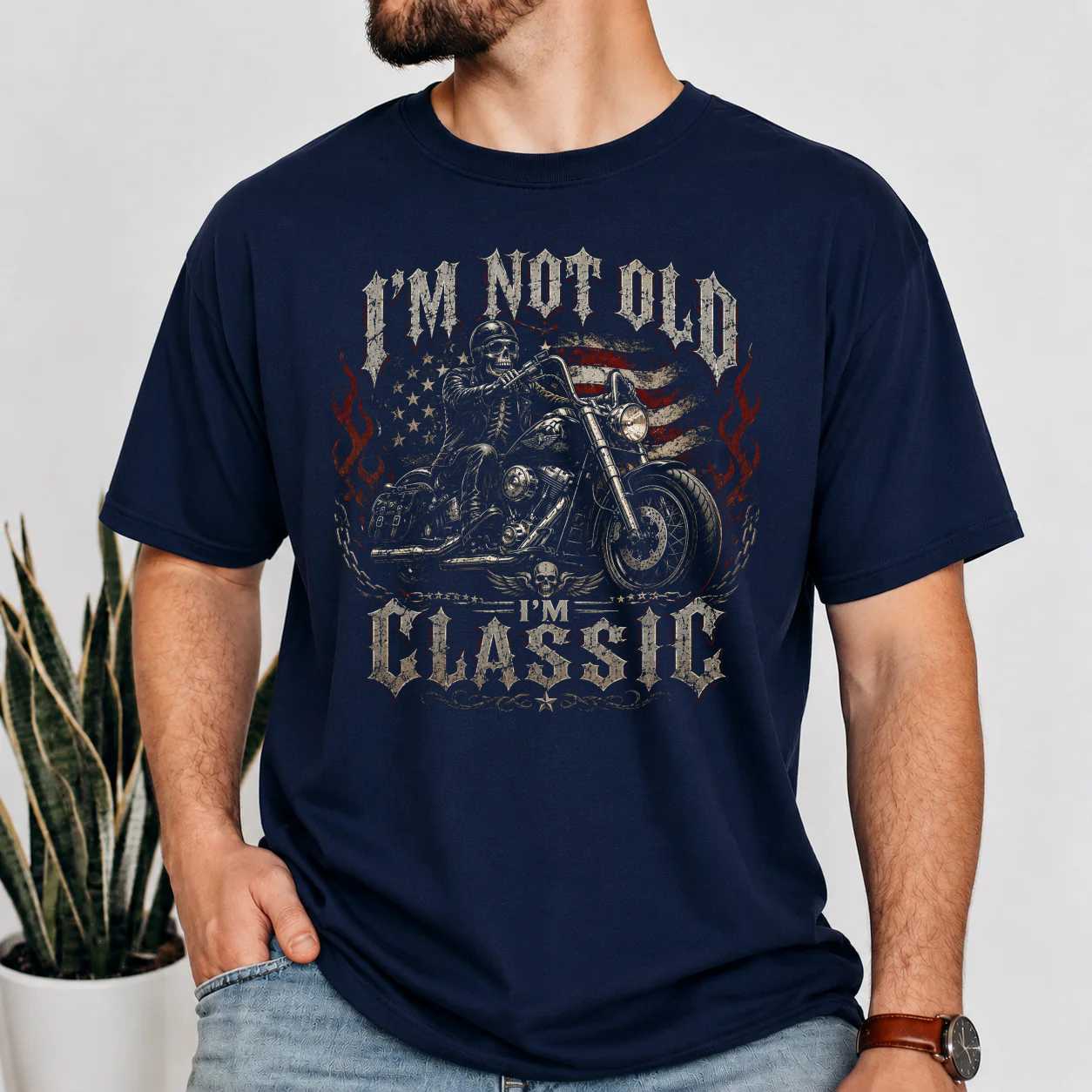 I'm Not Old I'm Classic Motorcycle T-Shirt for Men - Vintage Style, Patriotic Design