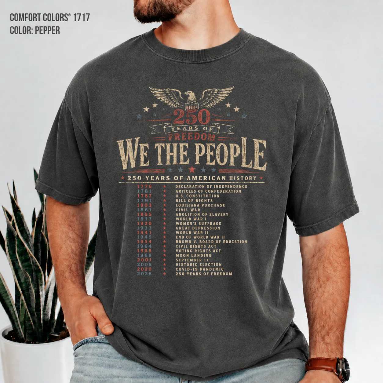 Patriotic Timeline Shirt America 250 Anniversary We The People Heritage History Graphic T-Shirt